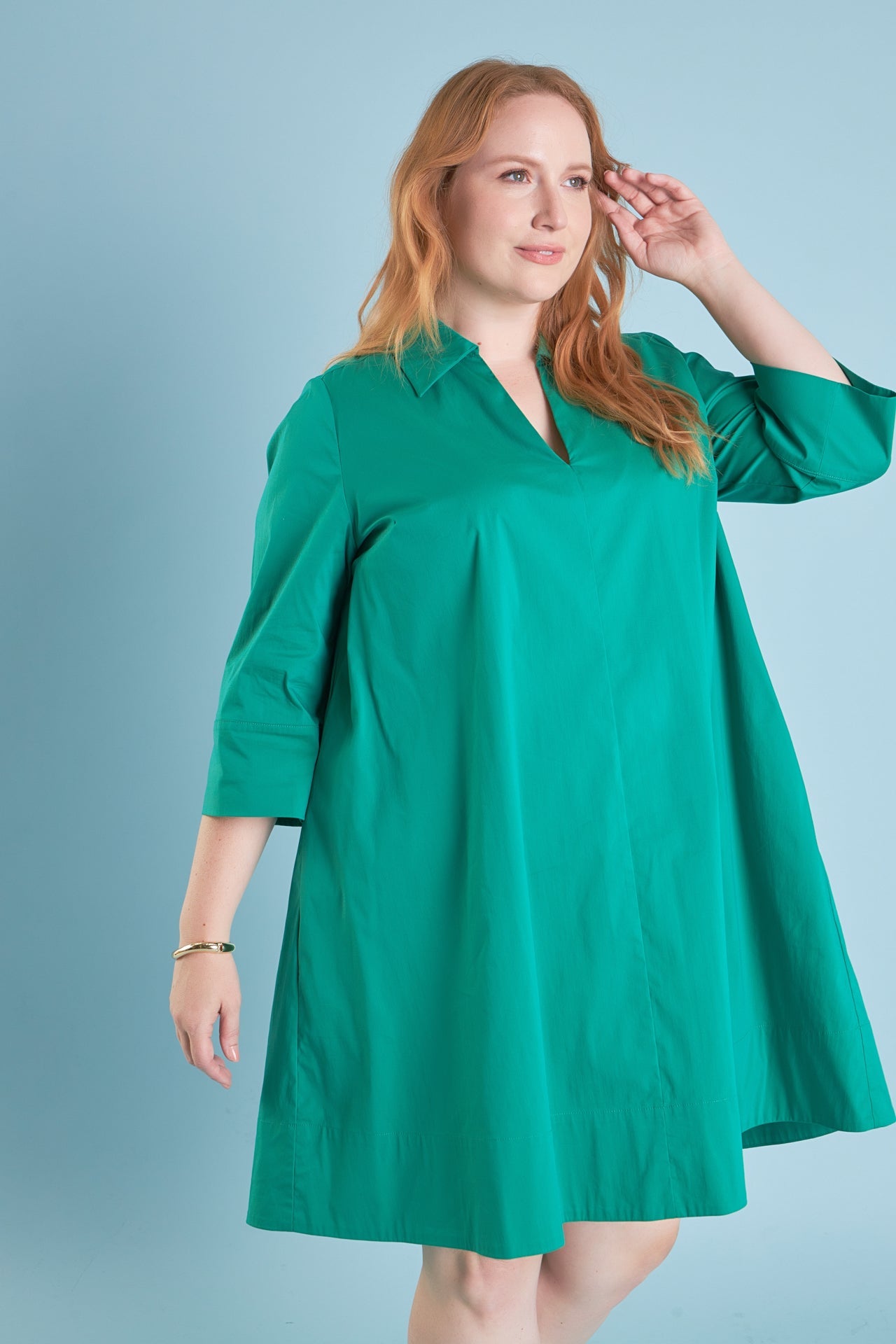 ENGLISH FACTORY - Plus Size A-Line Kaftan Collar Dress - DRESSES available at Objectrare