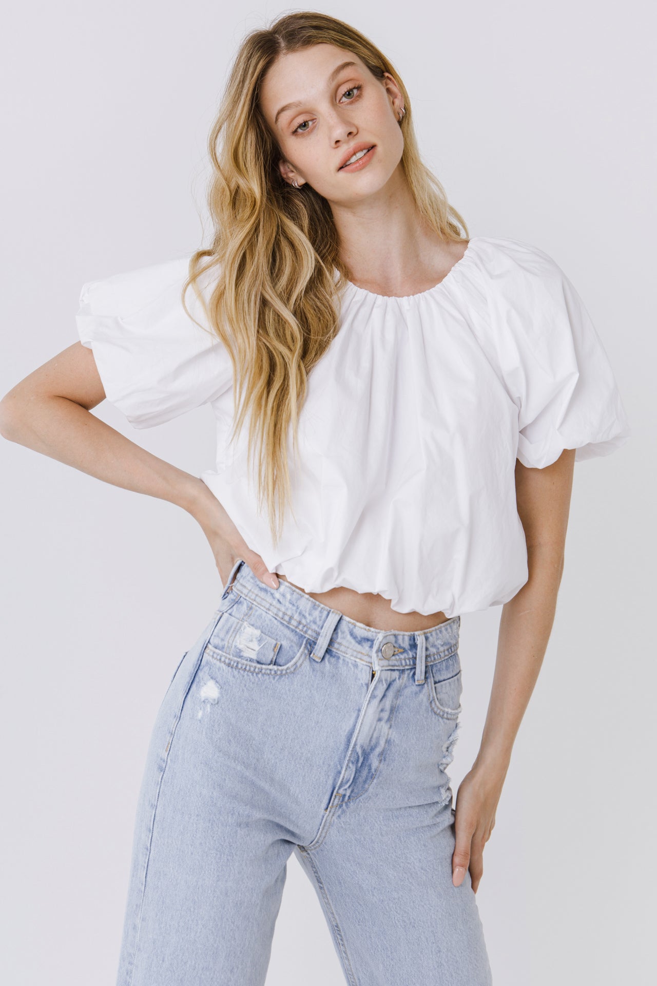 LA'VEN - Balloon Sleeve Cropped Top - TOPS available at Objectrare