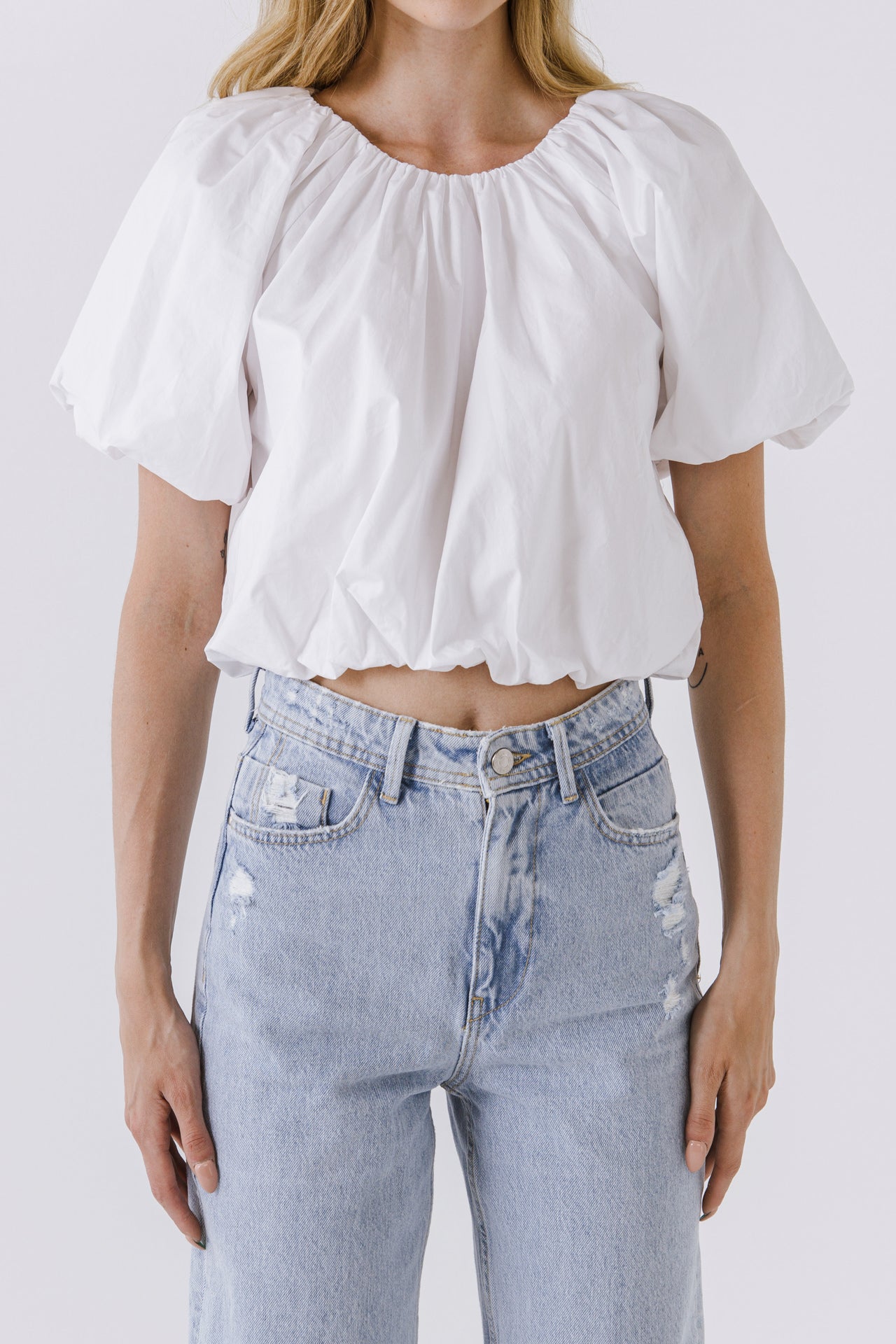 LA'VEN - Balloon Sleeve Cropped Top - TOPS available at Objectrare