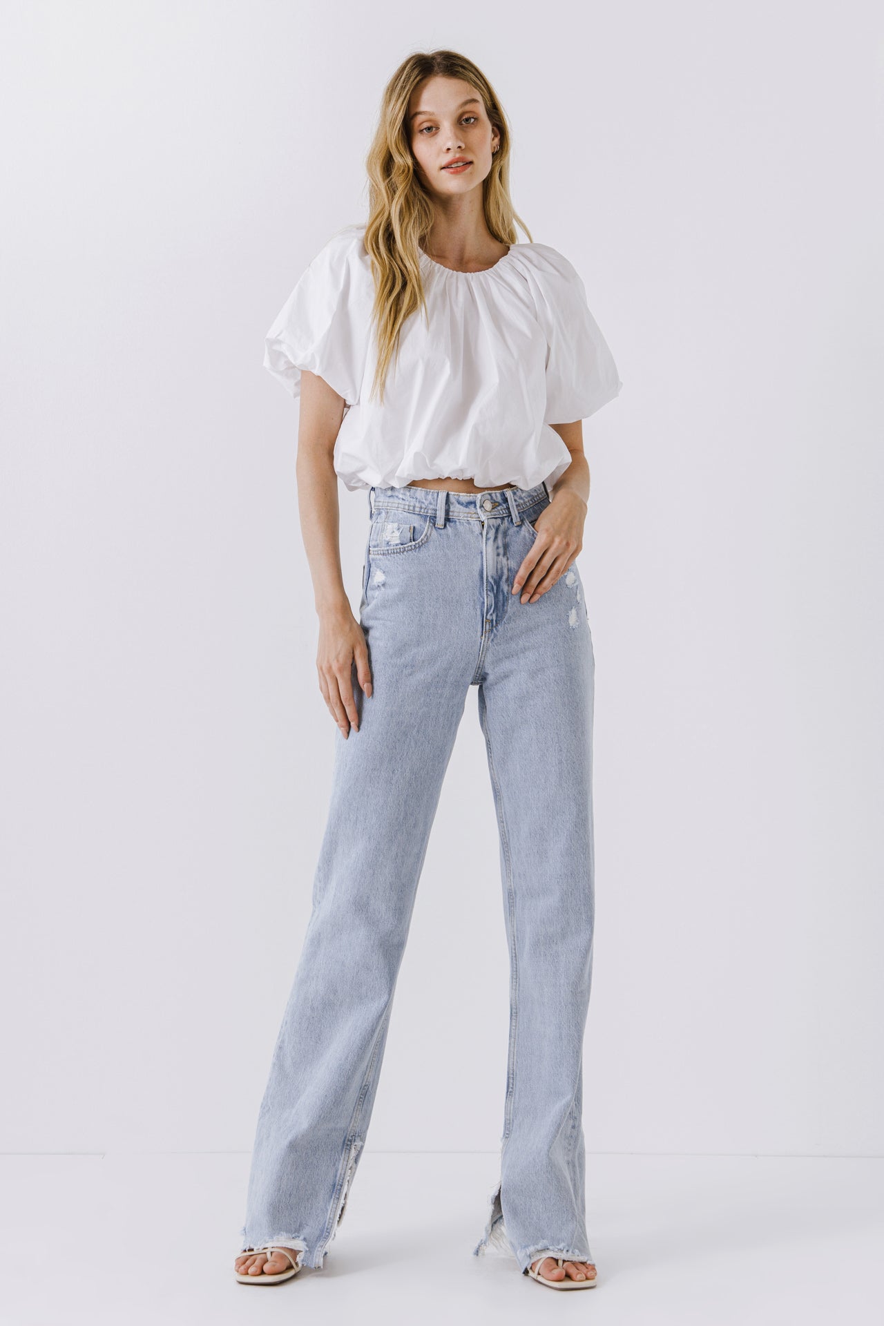 LA'VEN - Balloon Sleeve Cropped Top - TOPS available at Objectrare