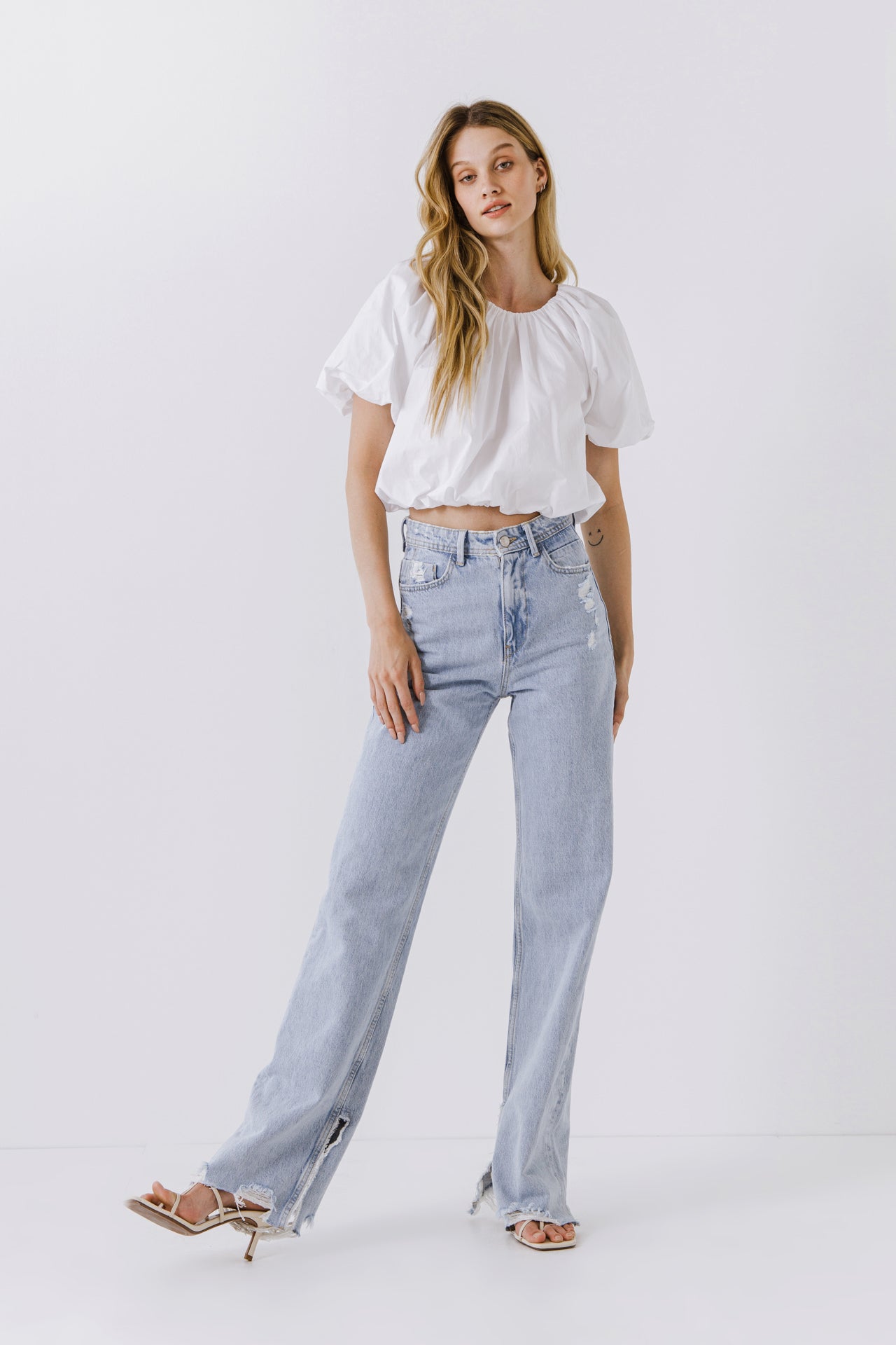 LA'VEN - Balloon Sleeve Cropped Top - TOPS available at Objectrare