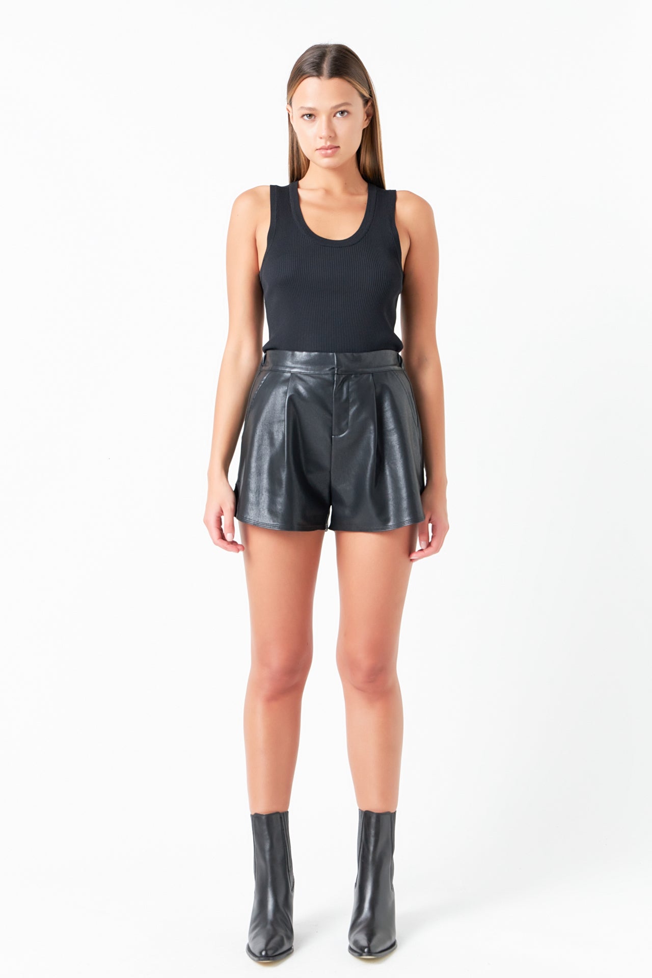 GREY LAB - Faux Leather Shorts with Pleated Detail - SHORTS available at Objectrare