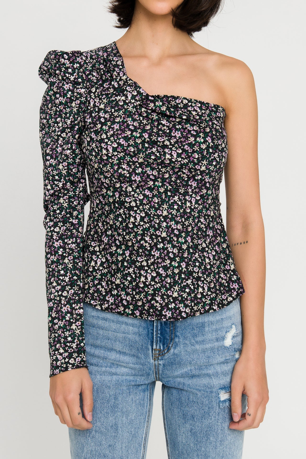 ENDLESS ROSE - One Shoulder Sleeve Woven Blouse - TOPS available at Objectrare