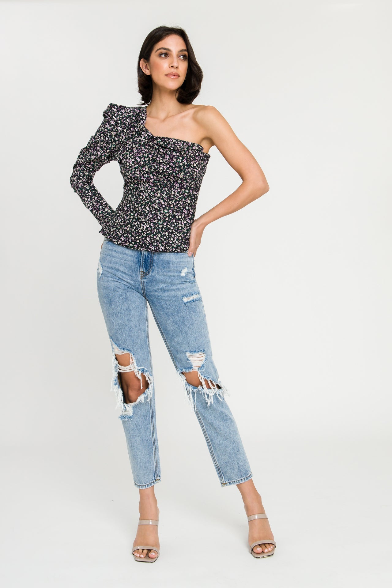 ENDLESS ROSE - One Shoulder Sleeve Woven Blouse - TOPS available at Objectrare