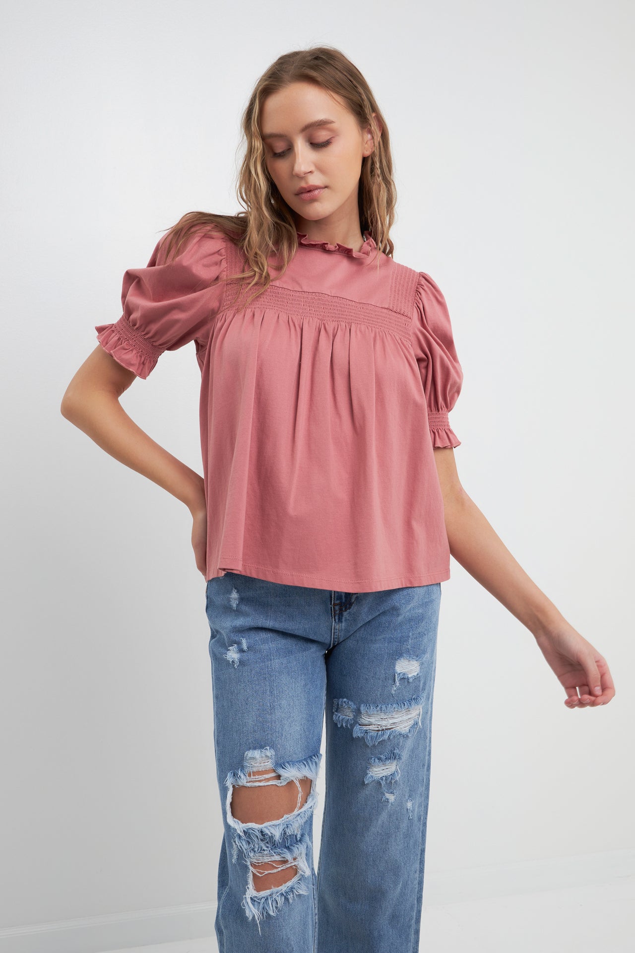 FREE THE ROSES - Smocking Yoke T-Shirt - TOPS available at Objectrare