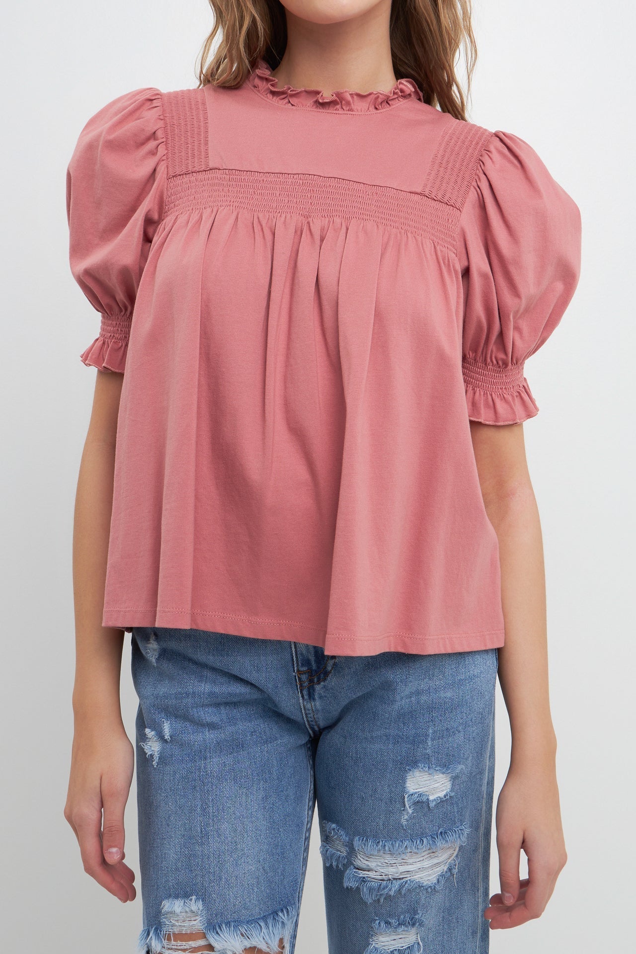 FREE THE ROSES - Smocking Yoke T-Shirt - TOPS available at Objectrare