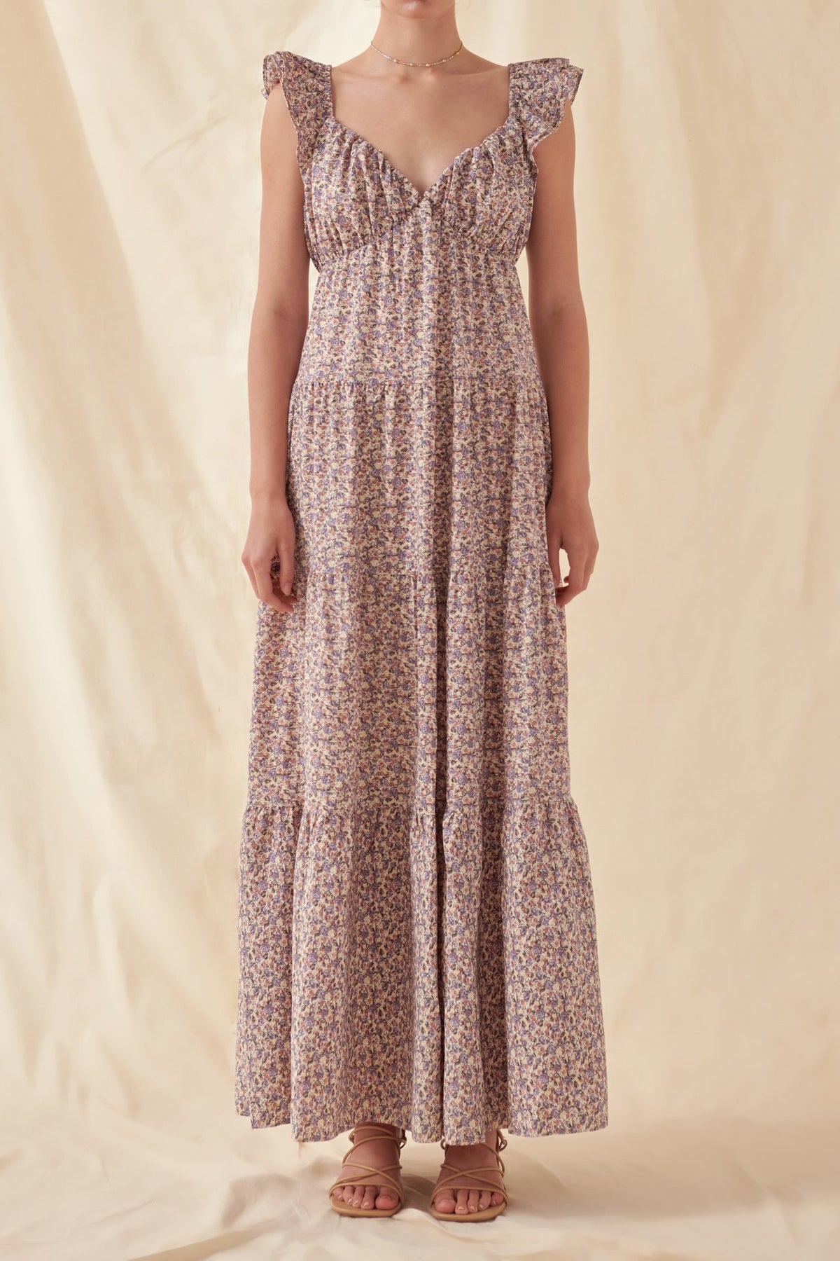 FREE THE ROSES - Floral Ruffle Sleeve Maxi Dress - DRESSES available at Objectrare