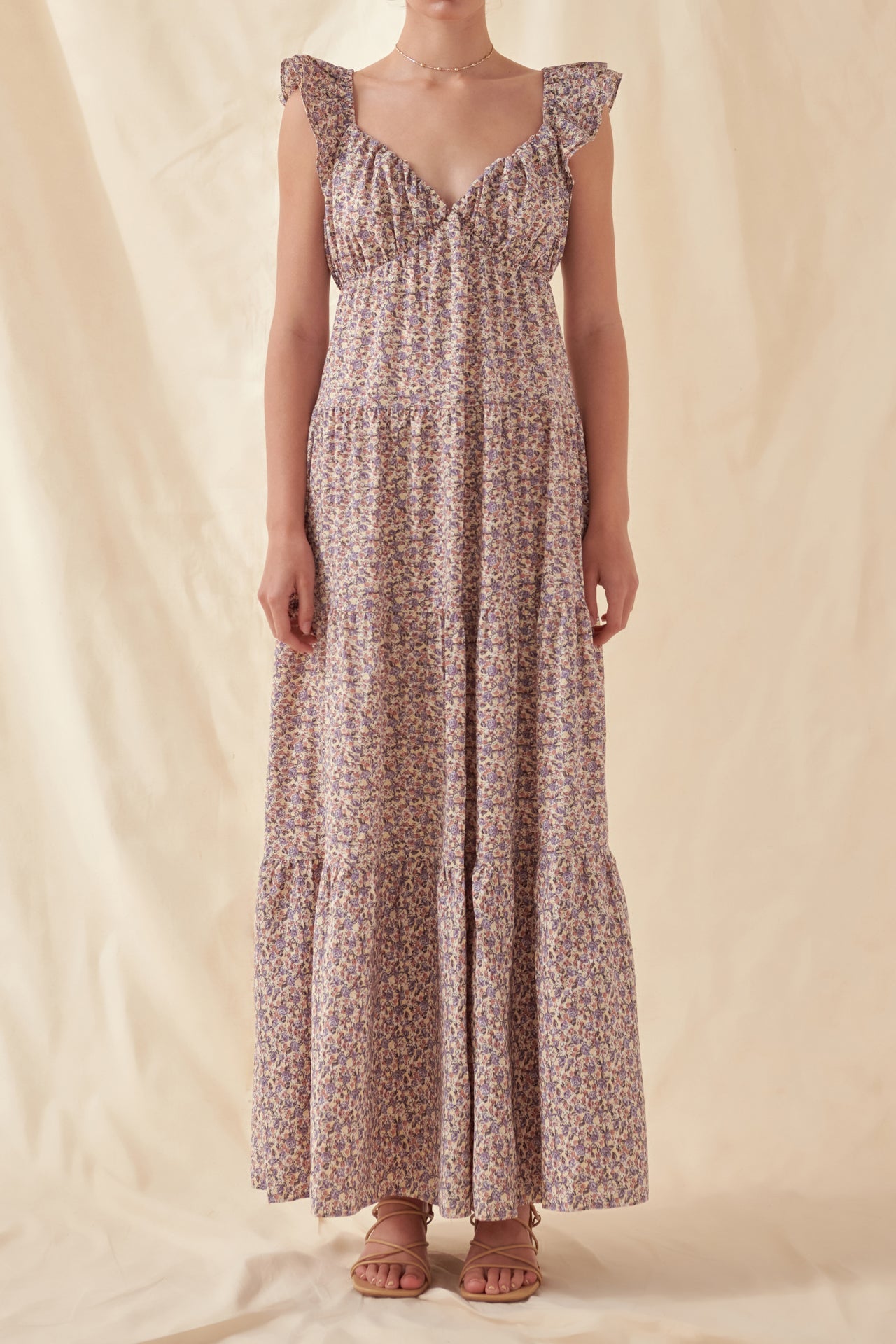 FREE THE ROSES - Floral Ruffle Sleeve Maxi Dress - DRESSES available at Objectrare