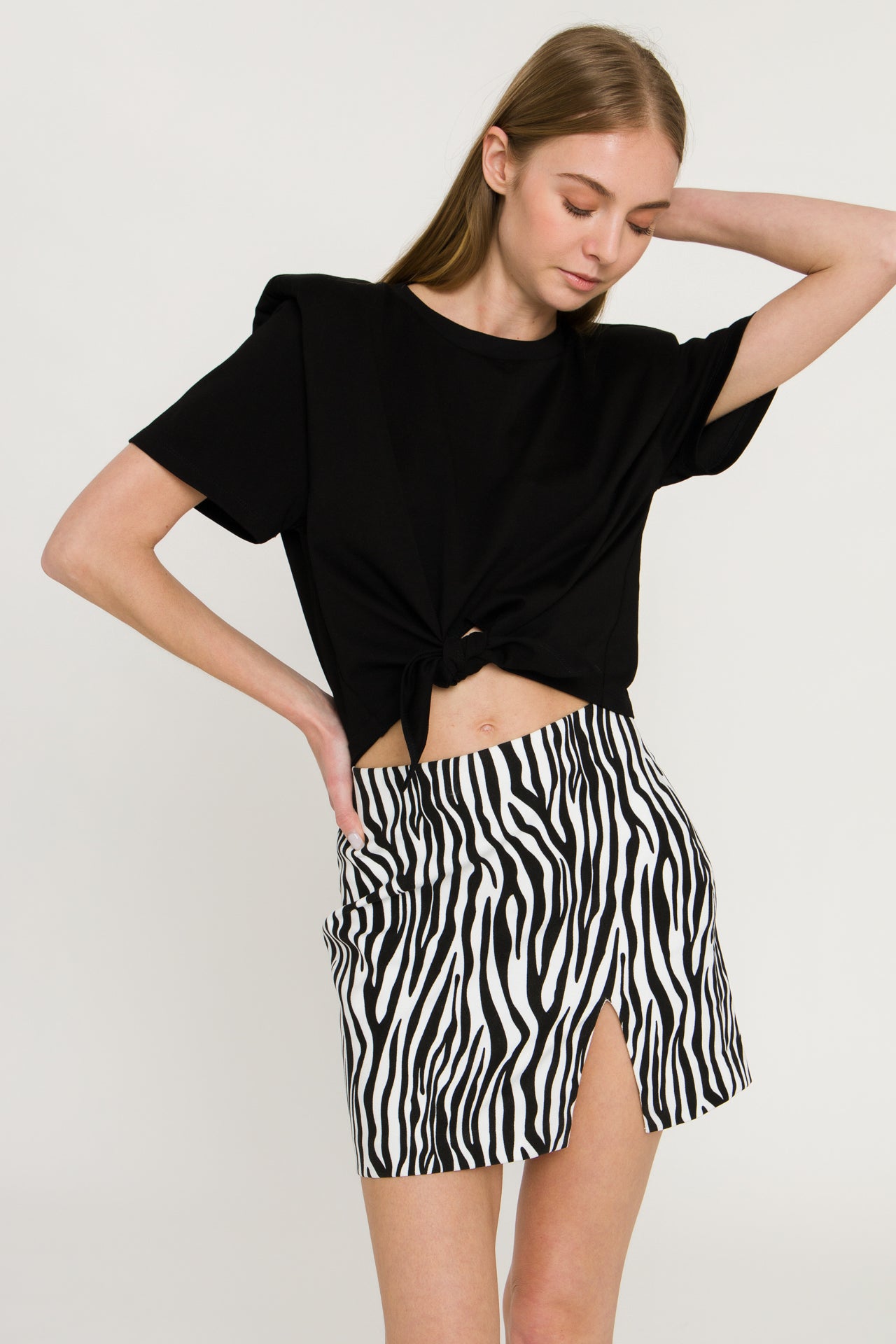 GREY LAB - Shoulder Pad Front Tie T-Shirt - TOPS available at Objectrare