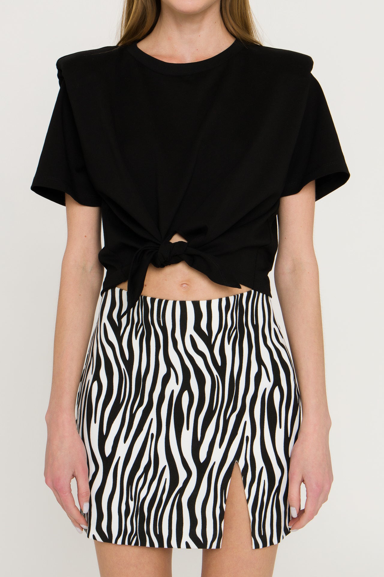 GREY LAB - Shoulder Pad Front Tie T-Shirt - TOPS available at Objectrare