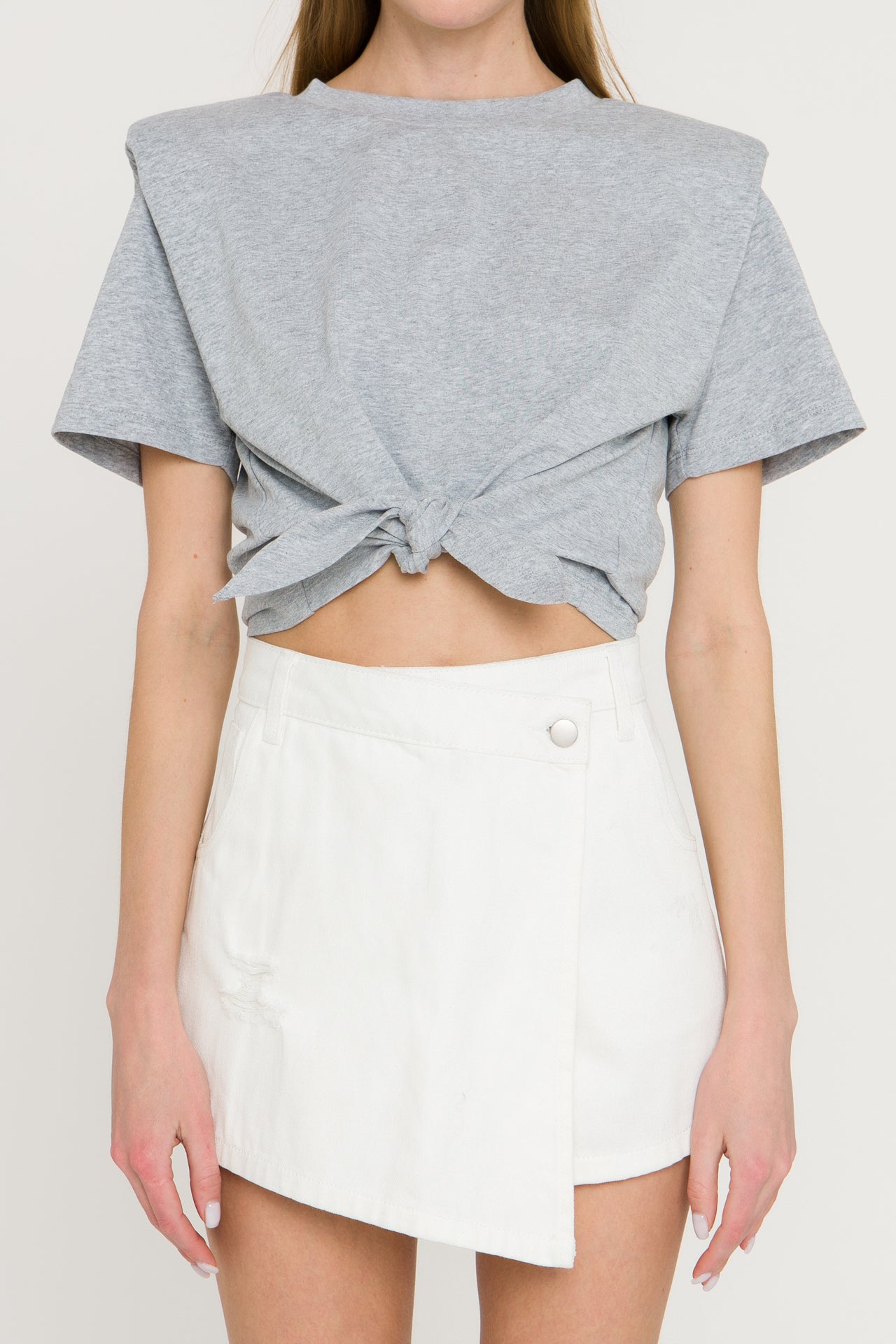 GREY LAB - Shoulder Pad Front Tie T-Shirt - TOPS available at Objectrare