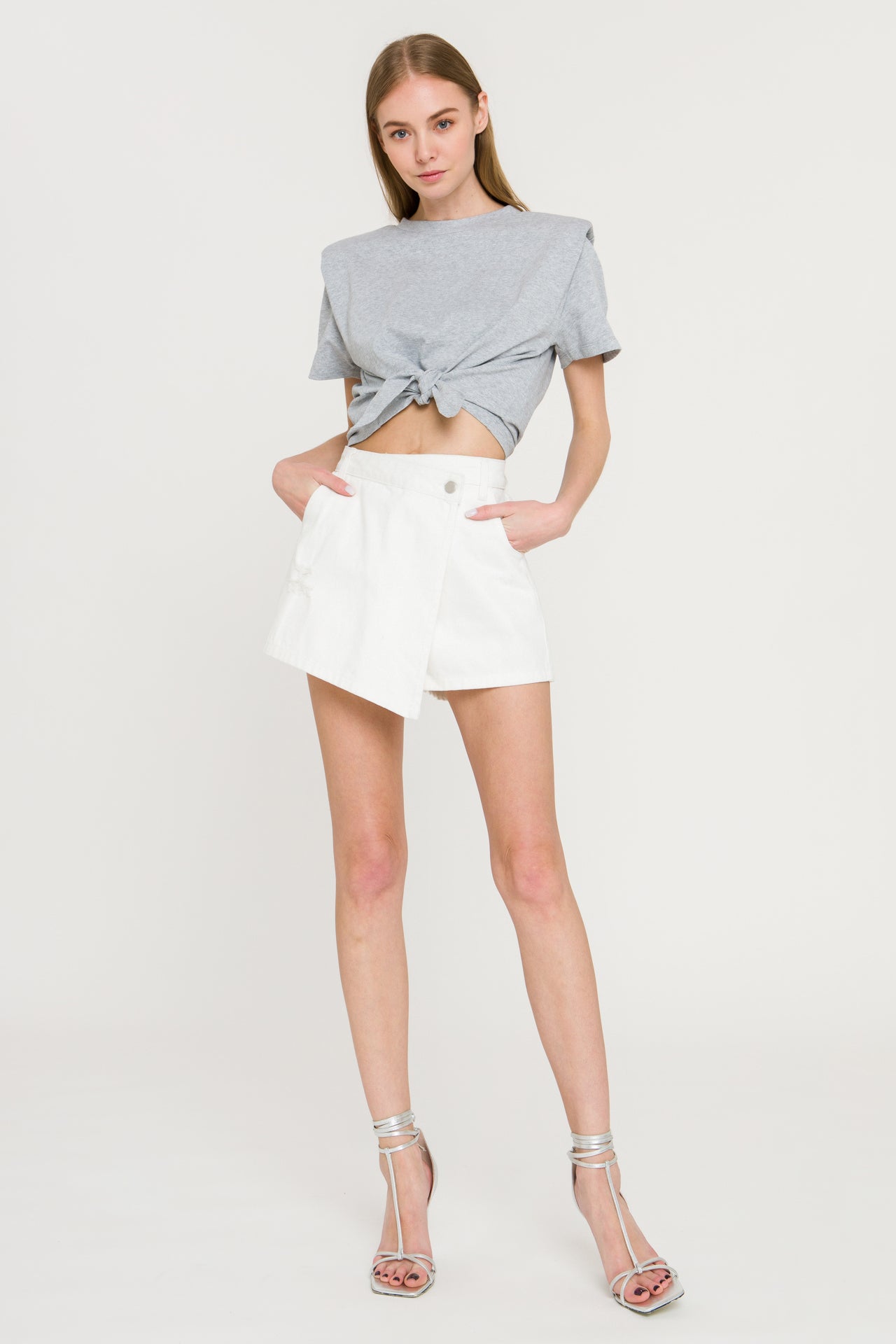 GREY LAB - Shoulder Pad Front Tie T-Shirt - TOPS available at Objectrare