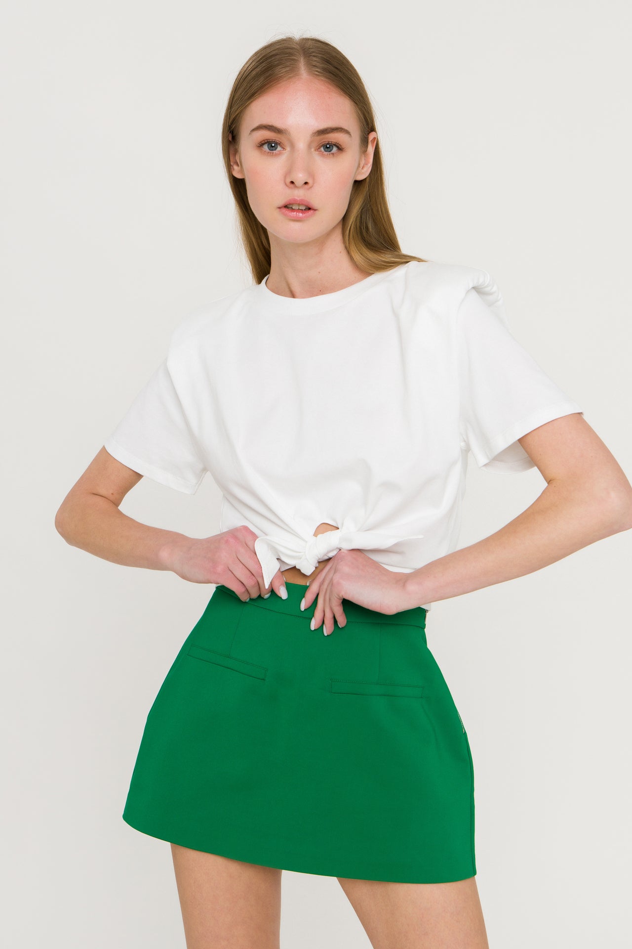 GREY LAB - Shoulder Pad Front Tie T-Shirt - TOPS available at Objectrare
