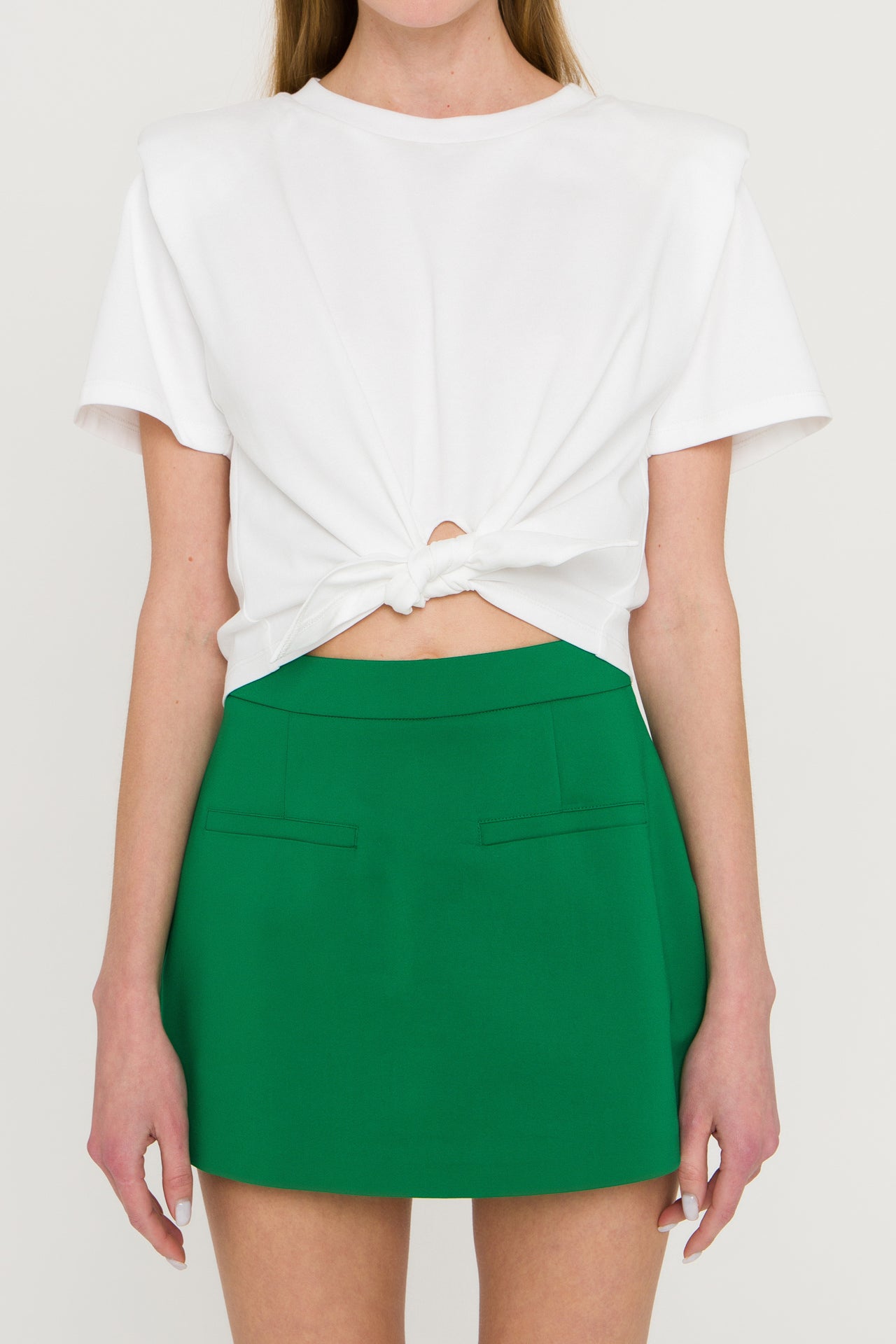 GREY LAB - Shoulder Pad Front Tie T-Shirt - TOPS available at Objectrare
