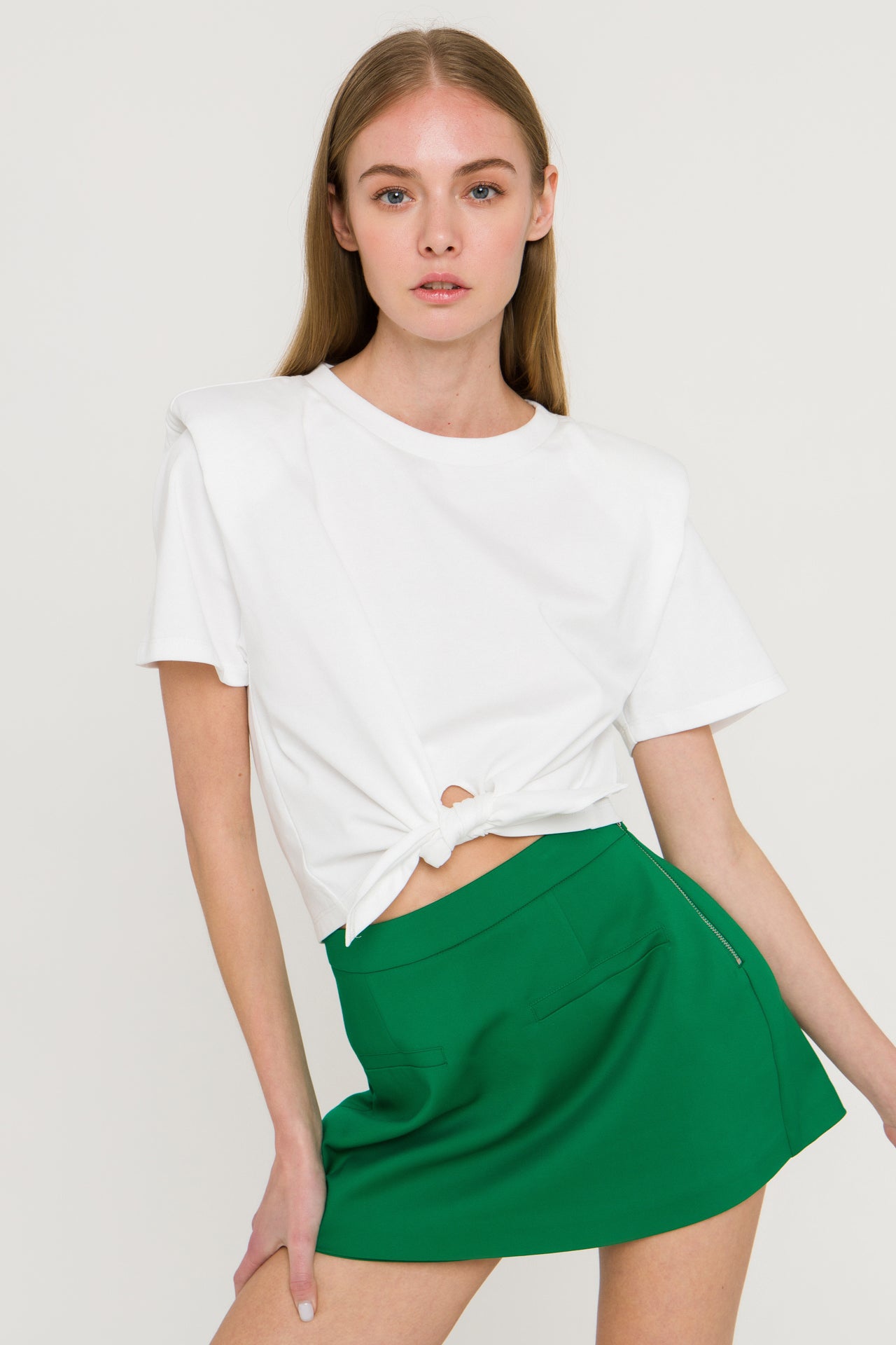 GREY LAB - Shoulder Pad Front Tie T-Shirt - TOPS available at Objectrare