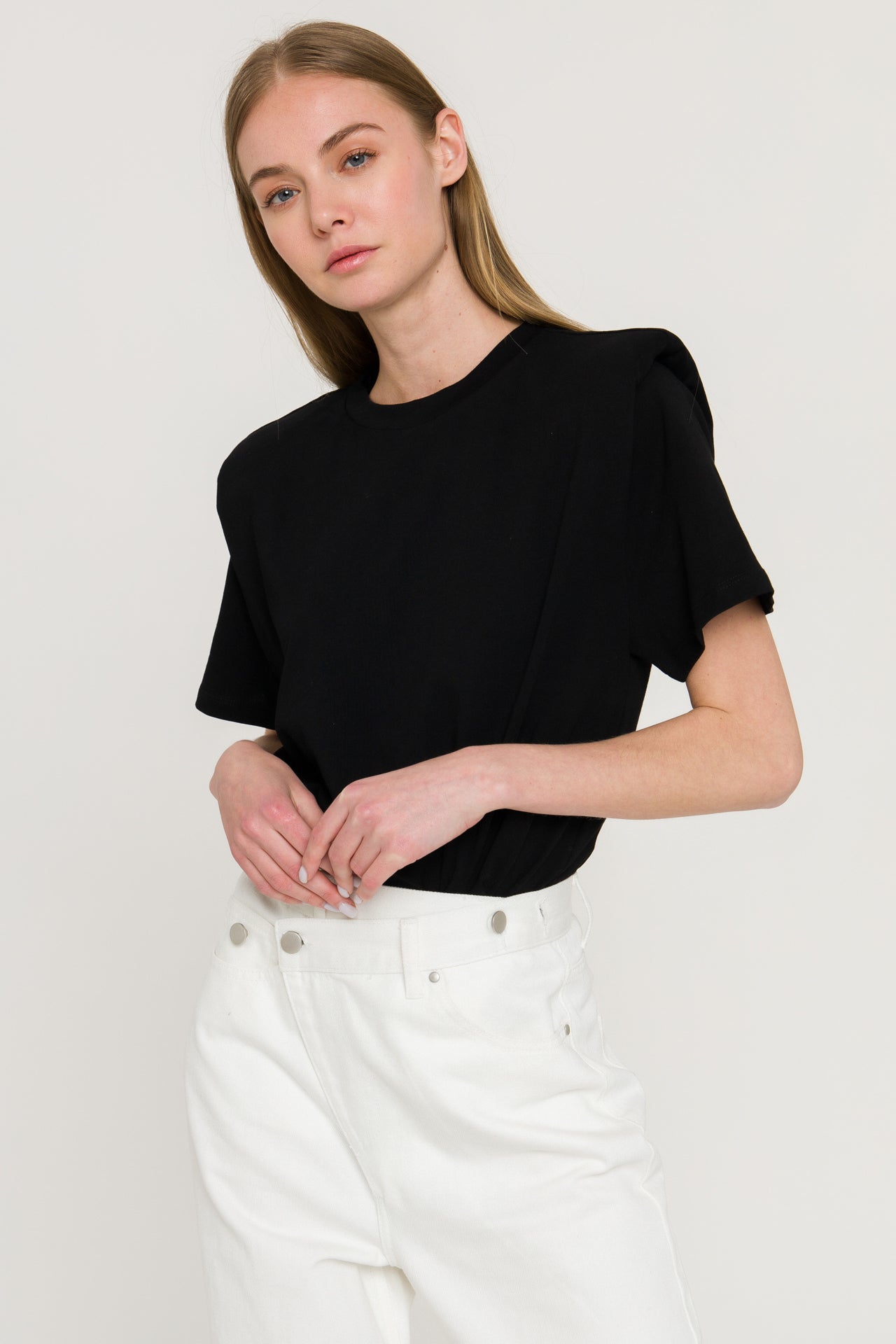 ENDLESS ROSE - Shoulder Padded Short Sleeve T-Shirt - TOPS available at Objectrare