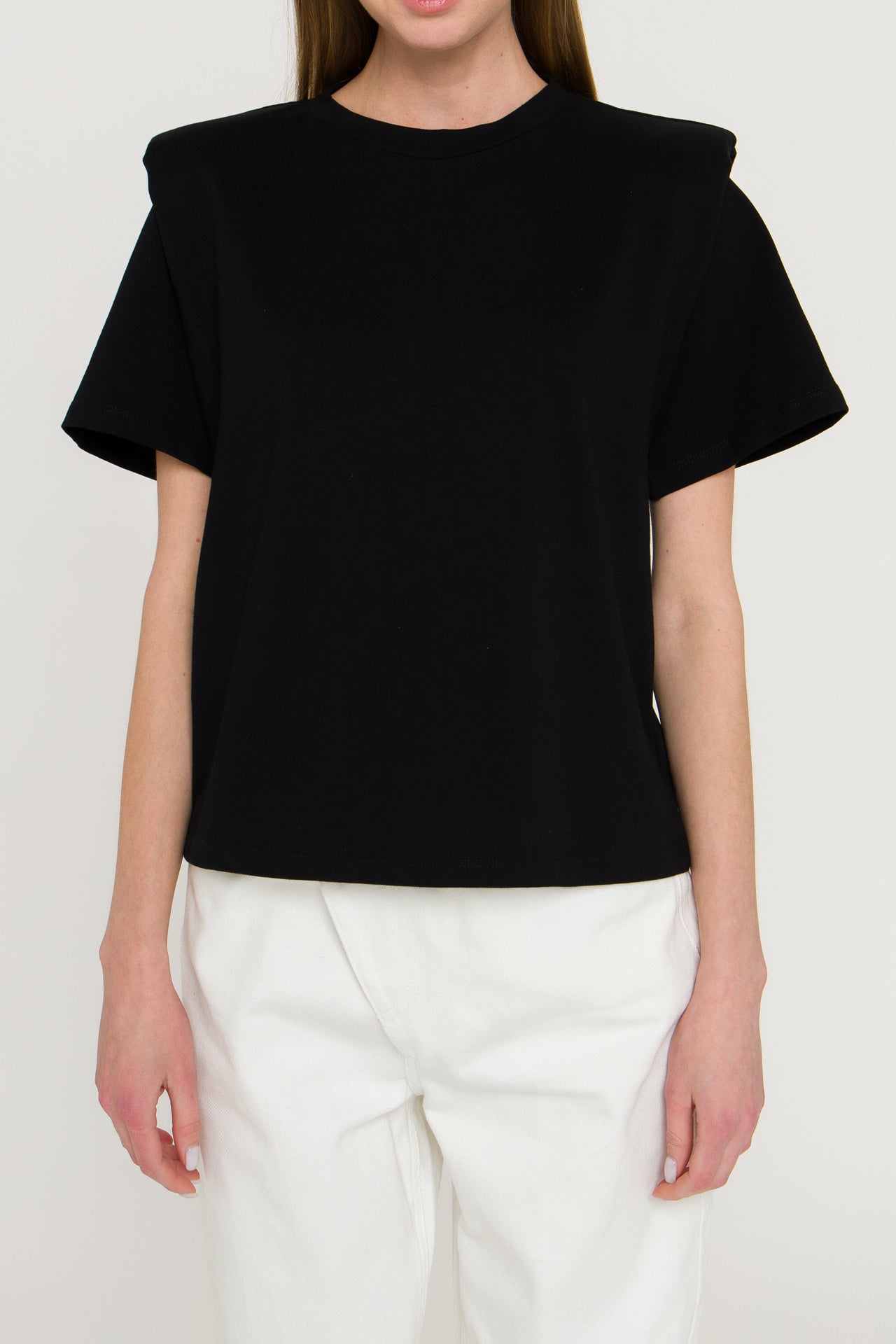 ENDLESS ROSE - Shoulder Padded Short Sleeve T-Shirt - TOPS available at Objectrare