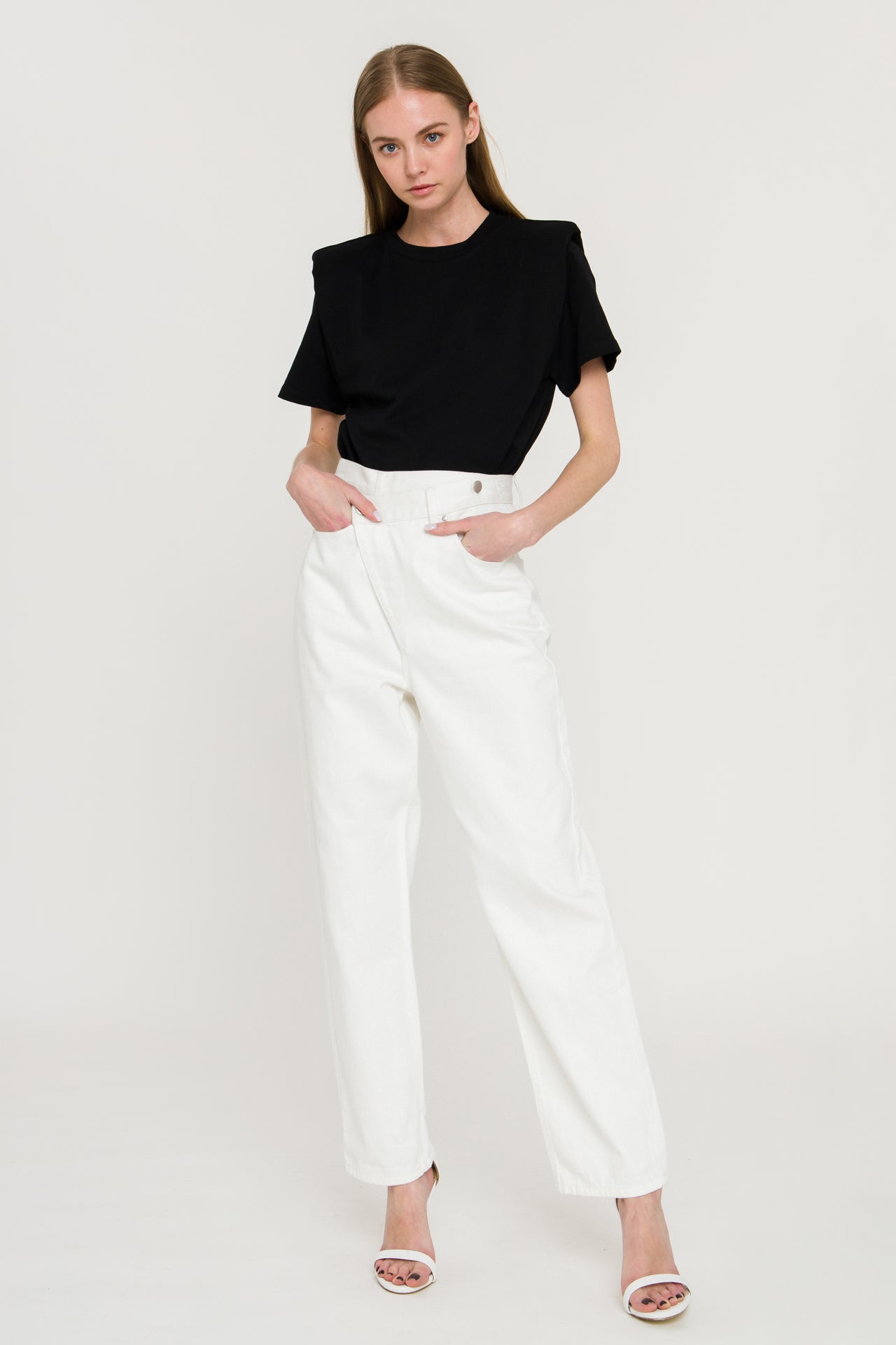 ENDLESS ROSE - Shoulder Padded Short Sleeve T-Shirt - TOPS available at Objectrare