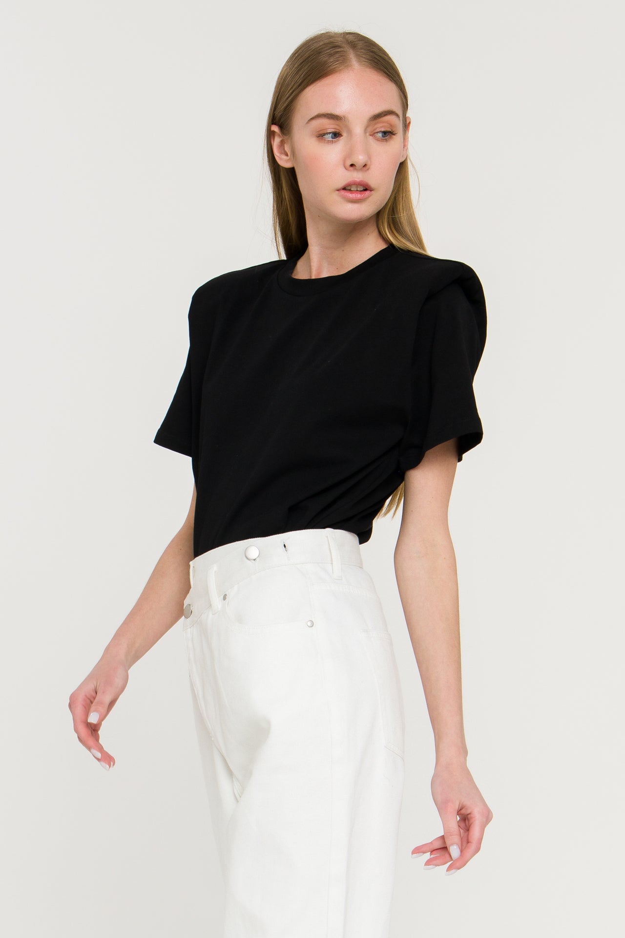 ENDLESS ROSE - Shoulder Padded Short Sleeve T-Shirt - TOPS available at Objectrare