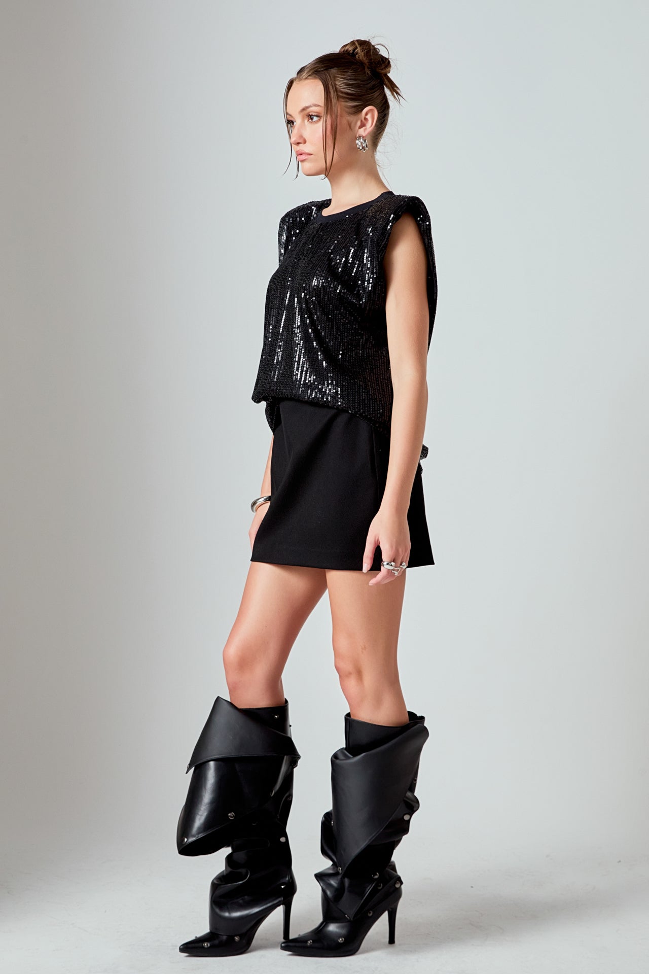 ENDLESS ROSE - Sequin Shoulder Pad Top - T-SHIRTS available at Objectrare