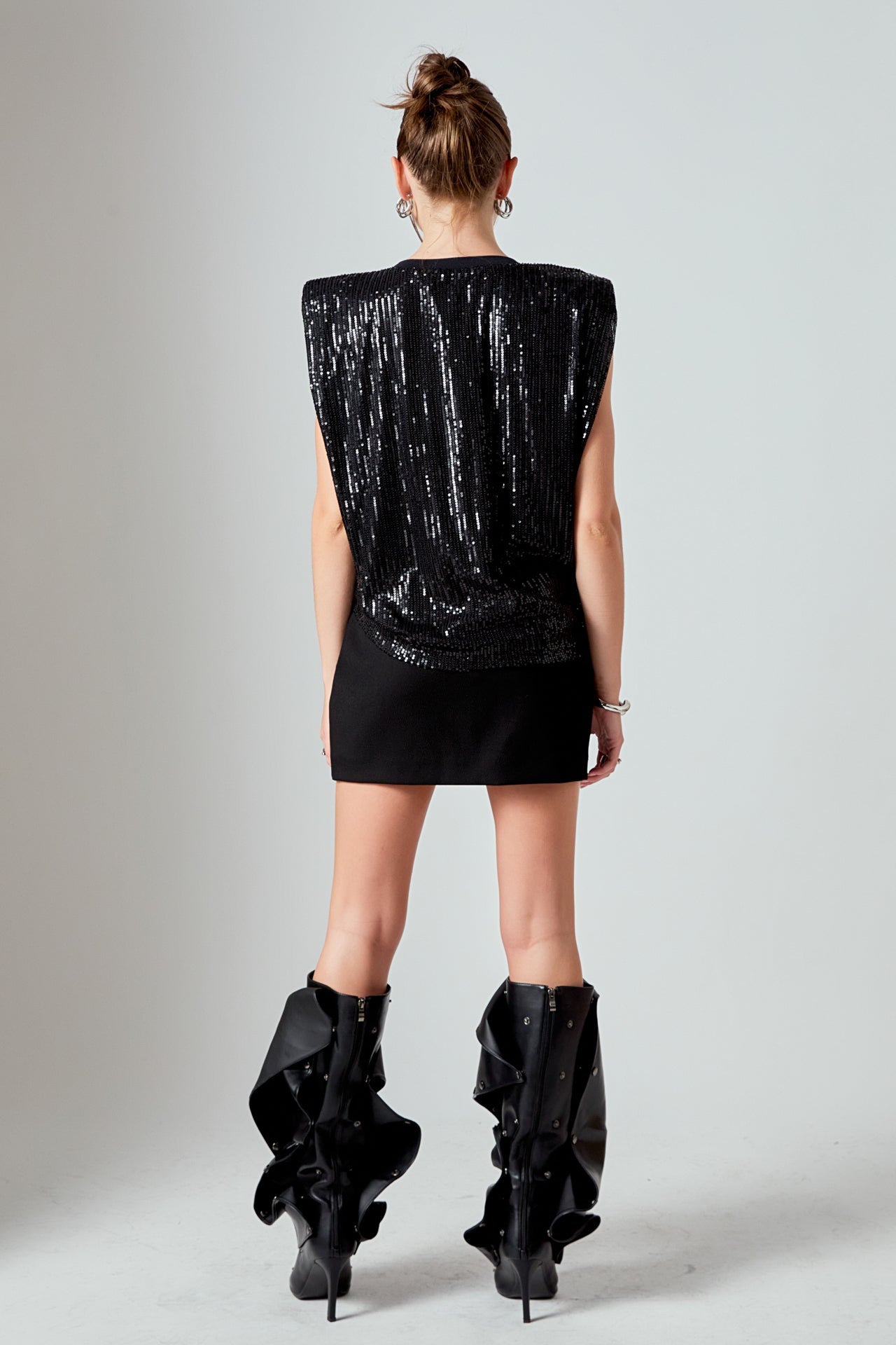 ENDLESS ROSE - Sequin Shoulder Pad Top - T-SHIRTS available at Objectrare