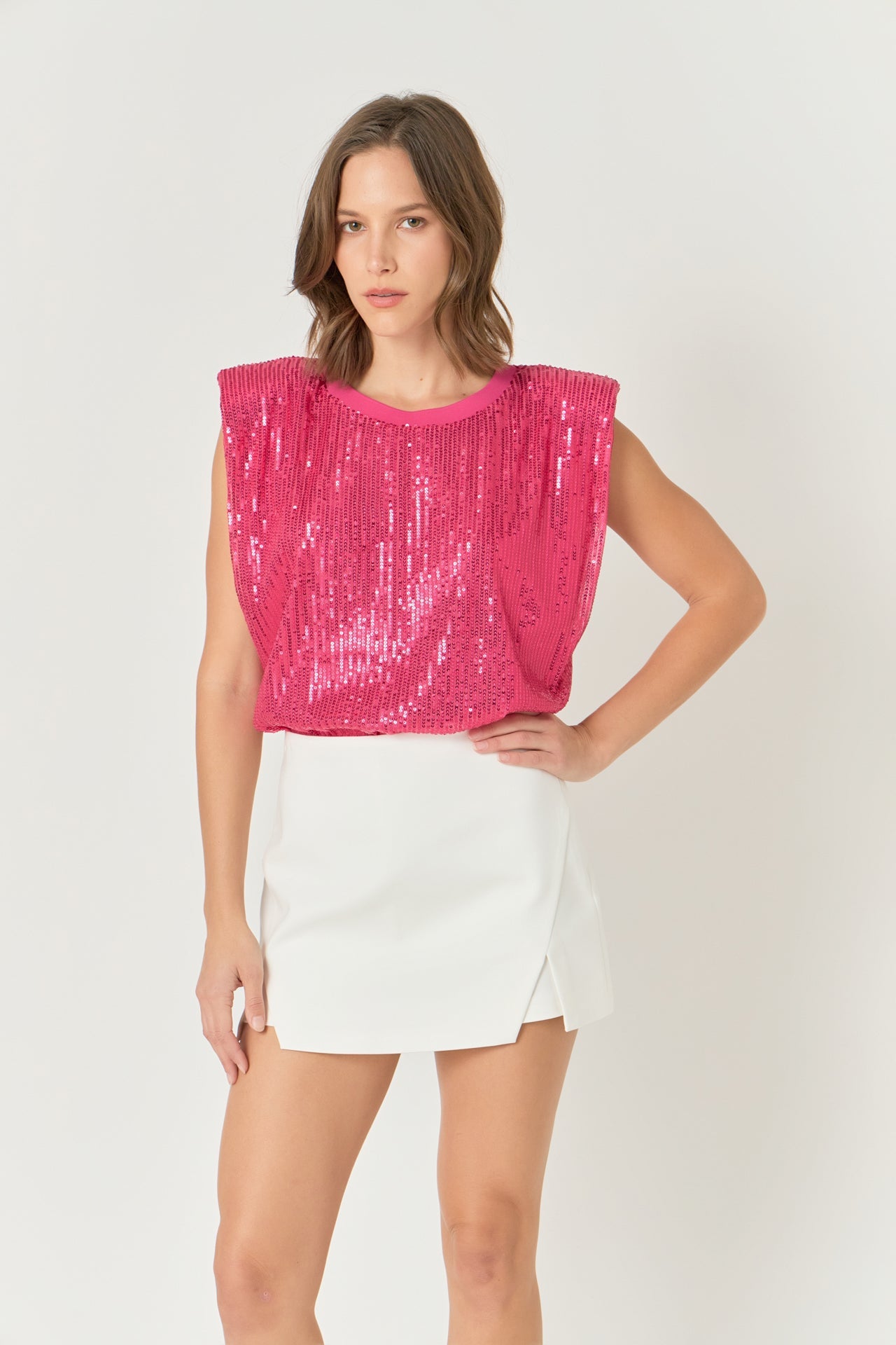 ENDLESS ROSE - Sequin Shoulder Pad Top - T-SHIRTS available at Objectrare