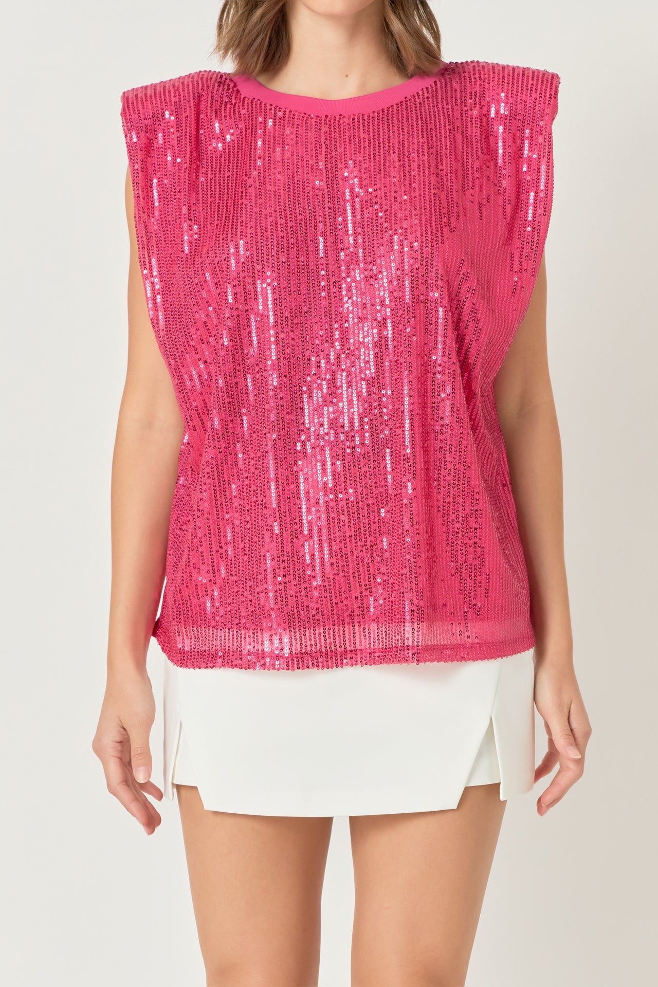 ENDLESS ROSE - Sequin Shoulder Pad Top - T-SHIRTS available at Objectrare