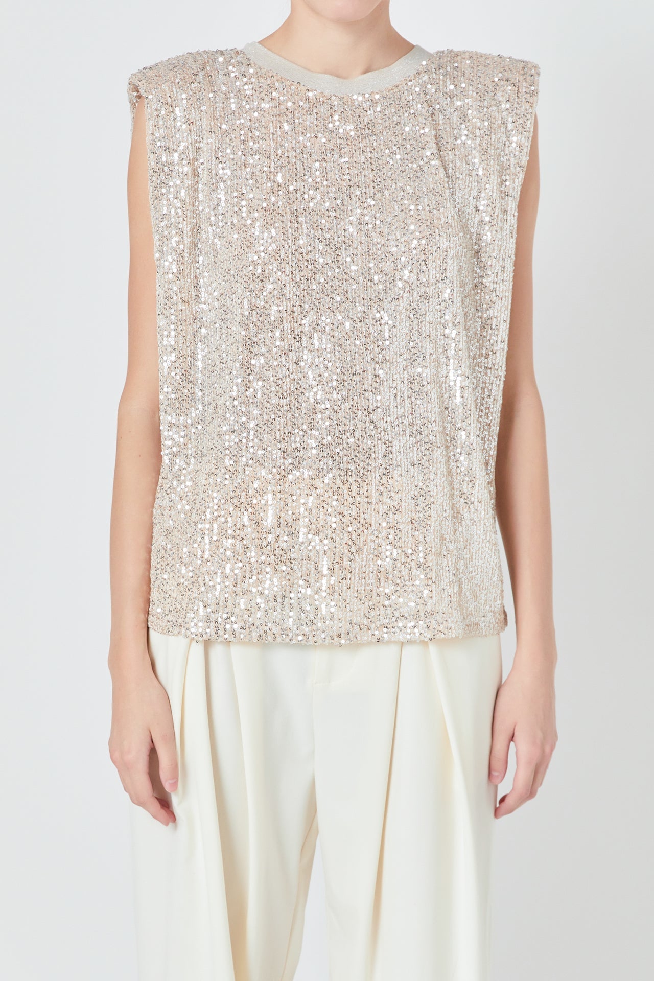 Sequin Shoulder Pad Top
