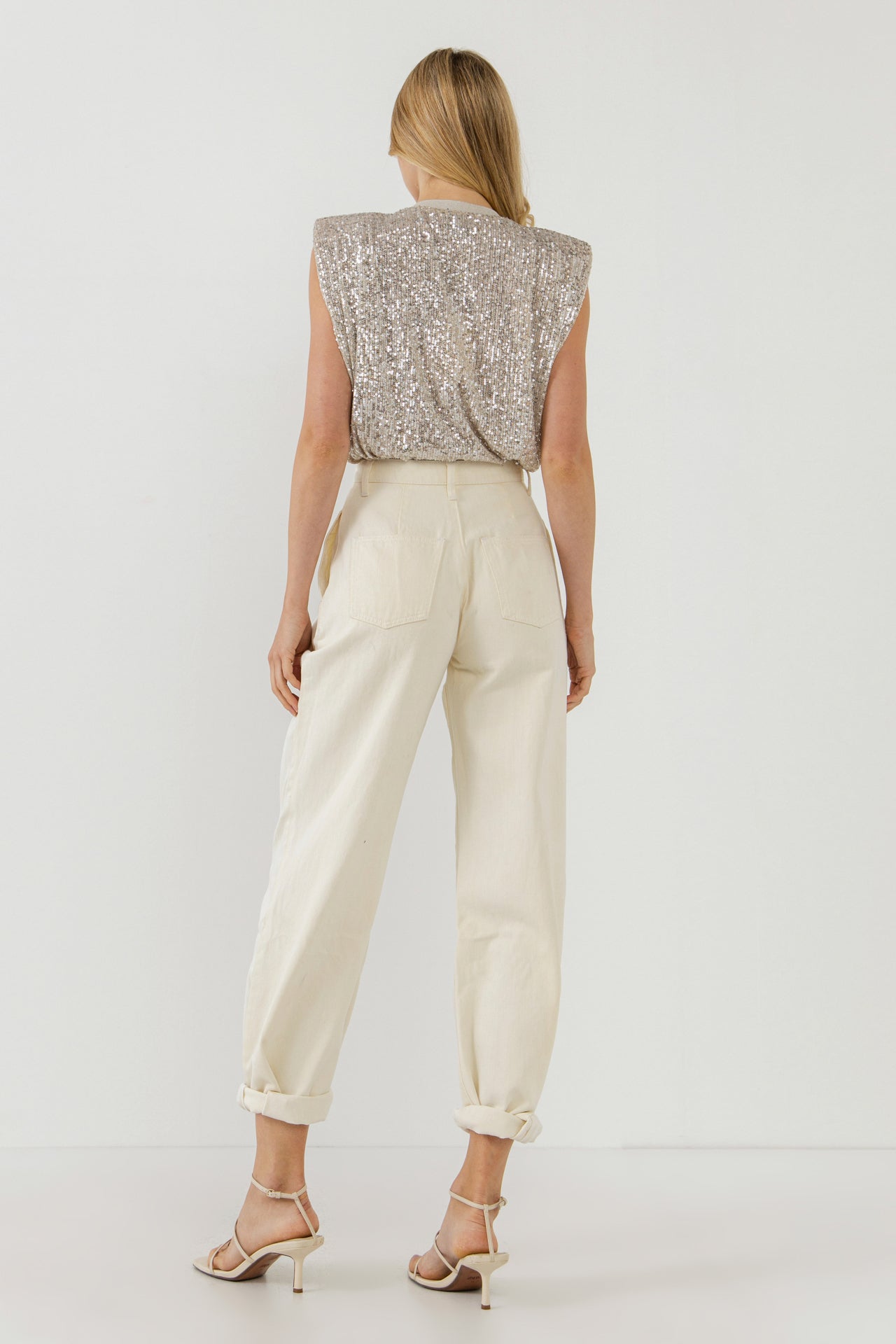 ENDLESS ROSE - Sequin Shoulder Pad Top - T-SHIRTS available at Objectrare