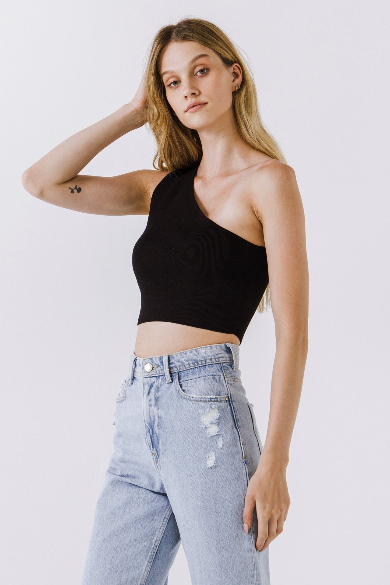 ENDLESS ROSE - One Shoulder Knit Crop Top - SWEATERS & KNITS available at Objectrare