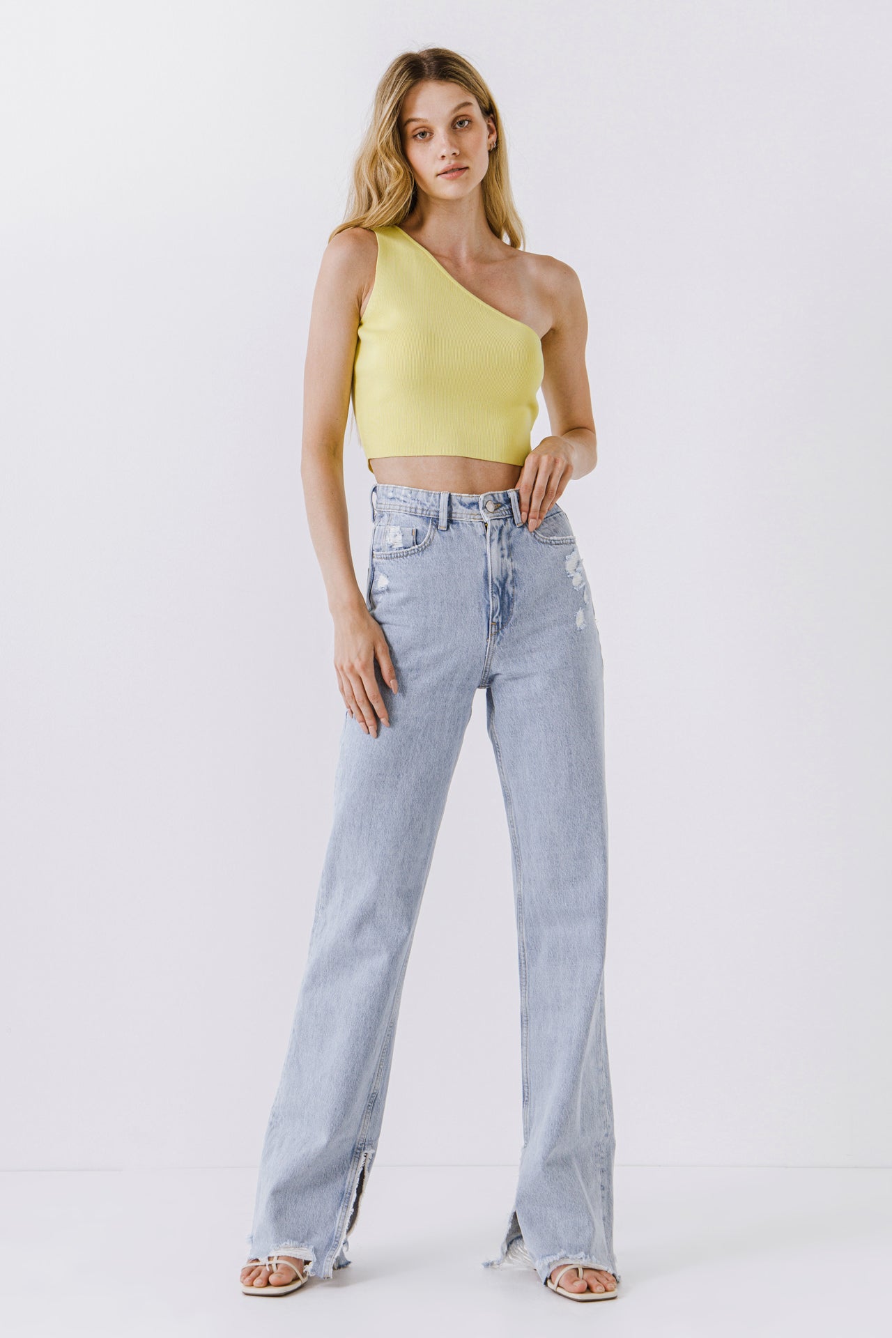 ENDLESS ROSE - One Shoulder Knit Crop Top - SWEATERS & KNITS available at Objectrare