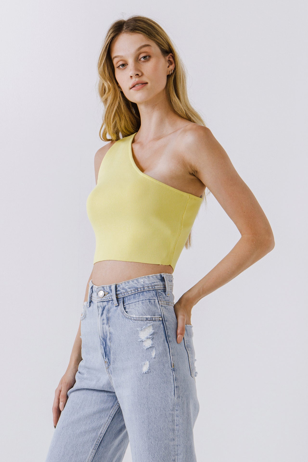 ENDLESS ROSE - One Shoulder Knit Crop Top - SWEATERS & KNITS available at Objectrare