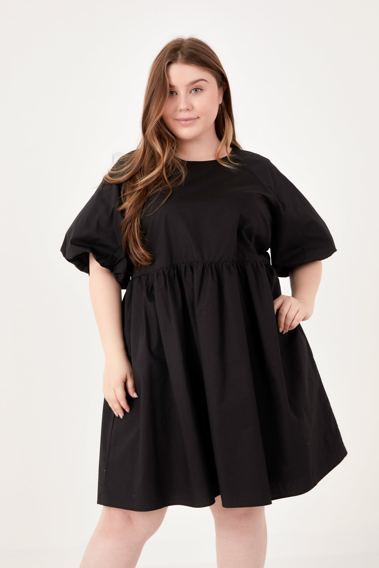 ENGLISH FACTORY - Plus Size Short Balloon Sleeve Mini Dress - DRESSES available at Objectrare