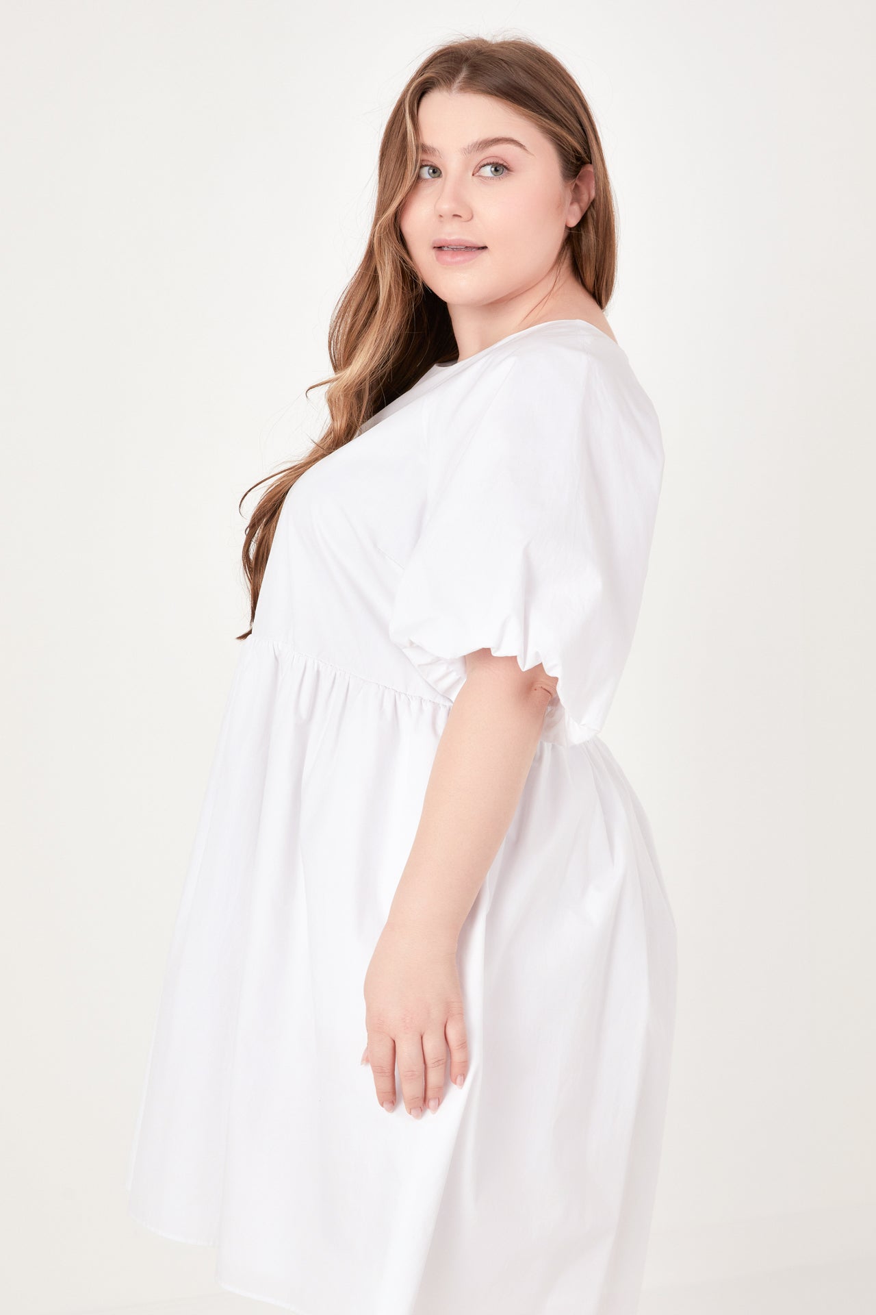 ENGLISH FACTORY - Plus Size Short Balloon Sleeve Mini Dress - DRESSES available at Objectrare