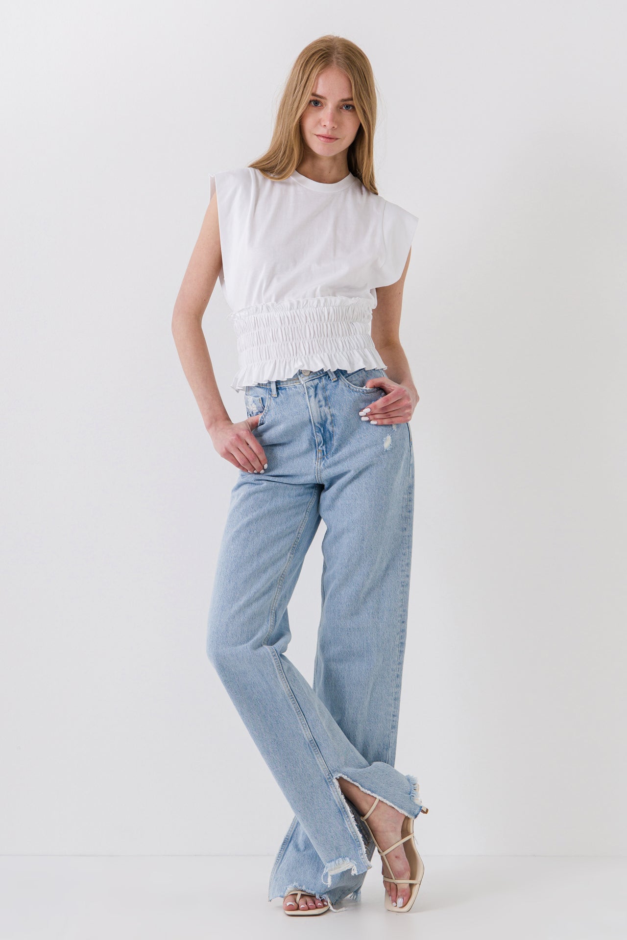 ENDLESS ROSE - Smocked Waist T-Shirt - TOPS available at Objectrare