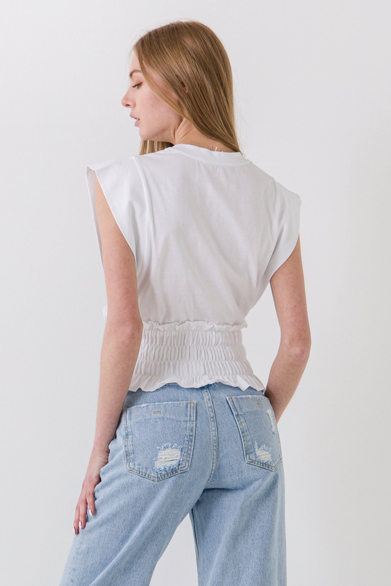 ENDLESS ROSE - Smocked Waist T-Shirt - TOPS available at Objectrare