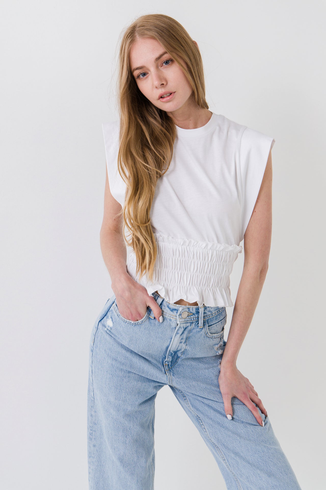 ENDLESS ROSE - Smocked Waist T-Shirt - TOPS available at Objectrare