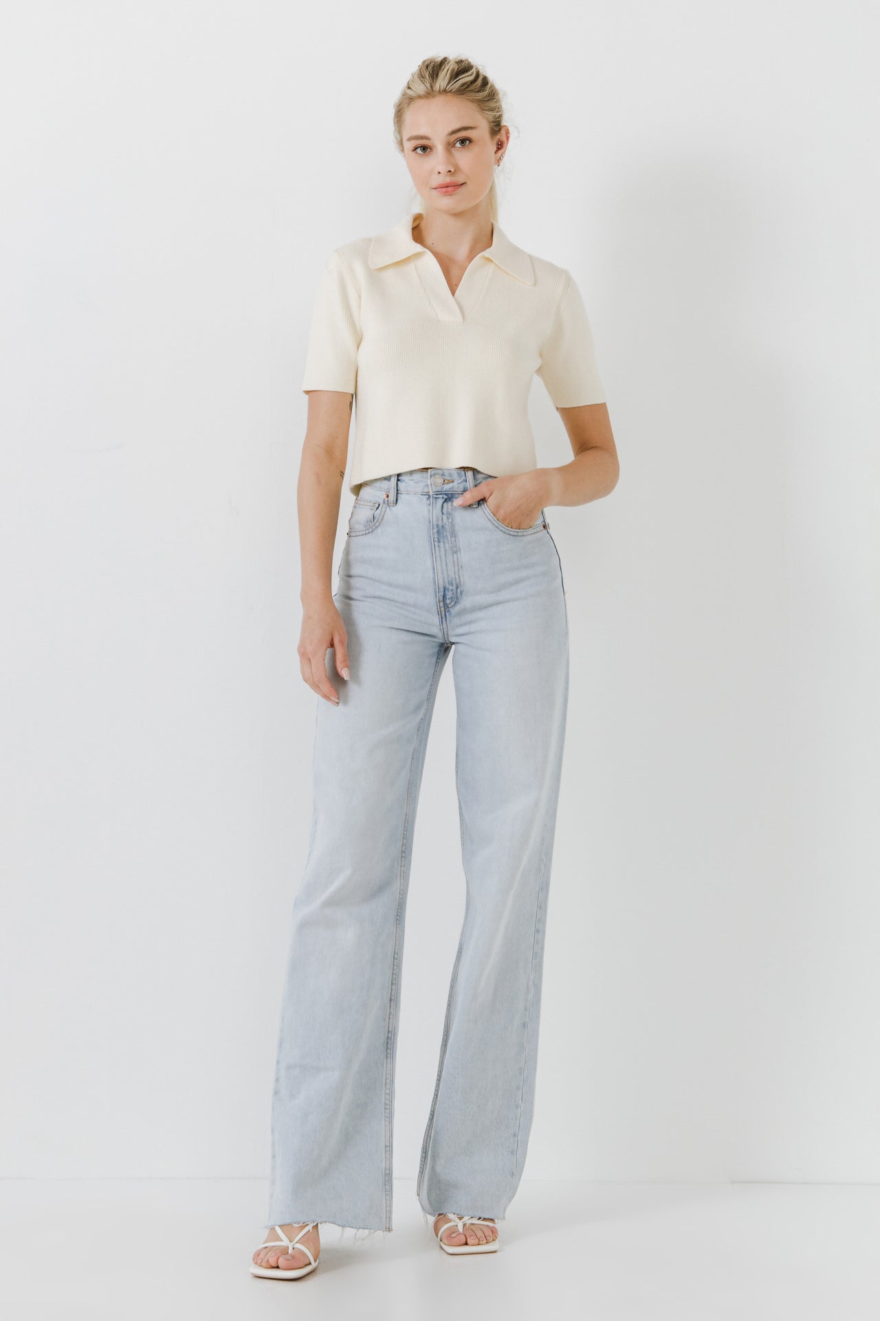 ENGLISH FACTORY - Polo Collar Crop Knit Sweater - SWEATERS & KNITS available at Objectrare