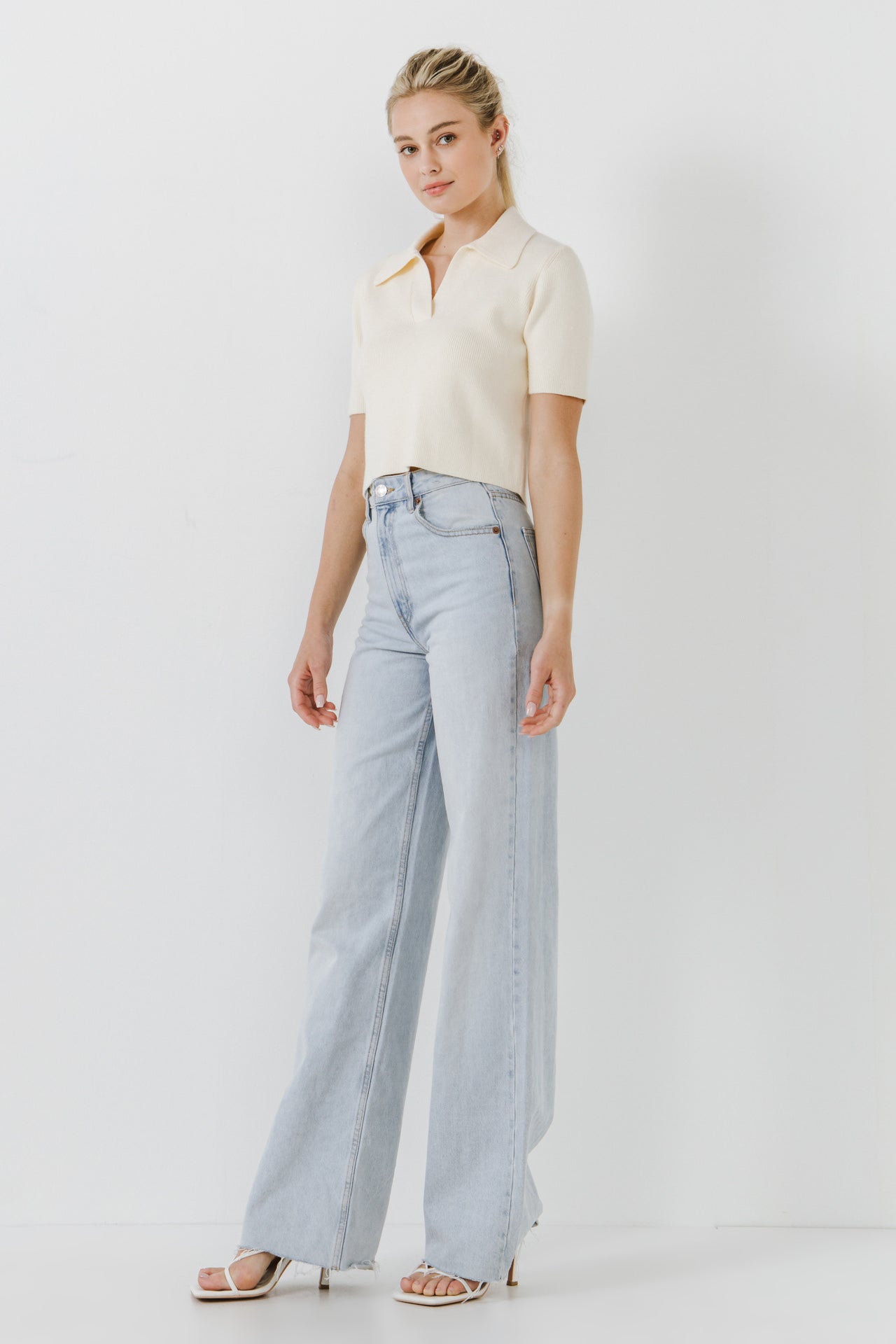 ENGLISH FACTORY - Polo Collar Crop Knit Sweater - SWEATERS & KNITS available at Objectrare