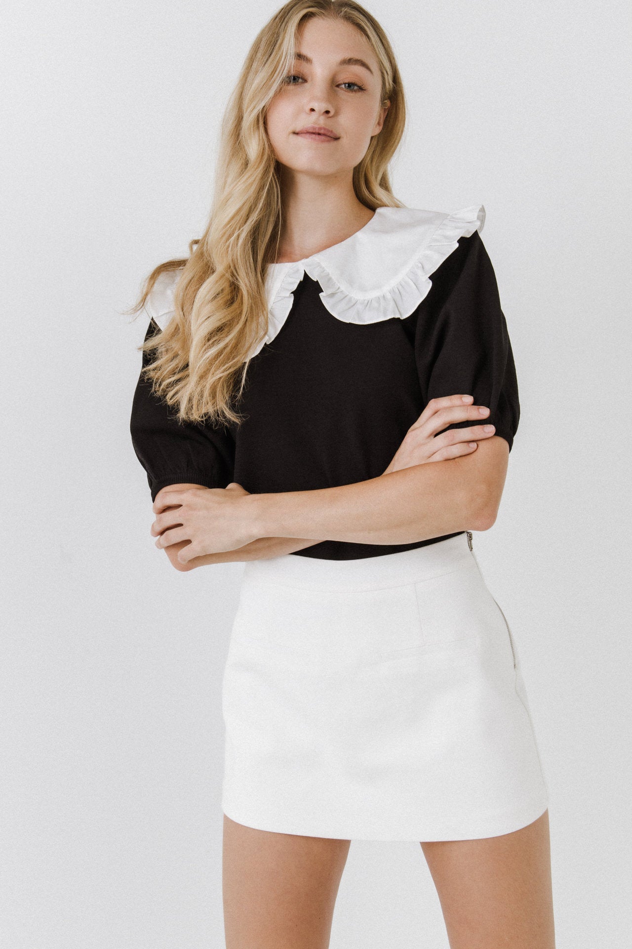 ENGLISH FACTORY - Oversized Ruffled Collar Knit Top - SWEATERS & KNITS available at Objectrare