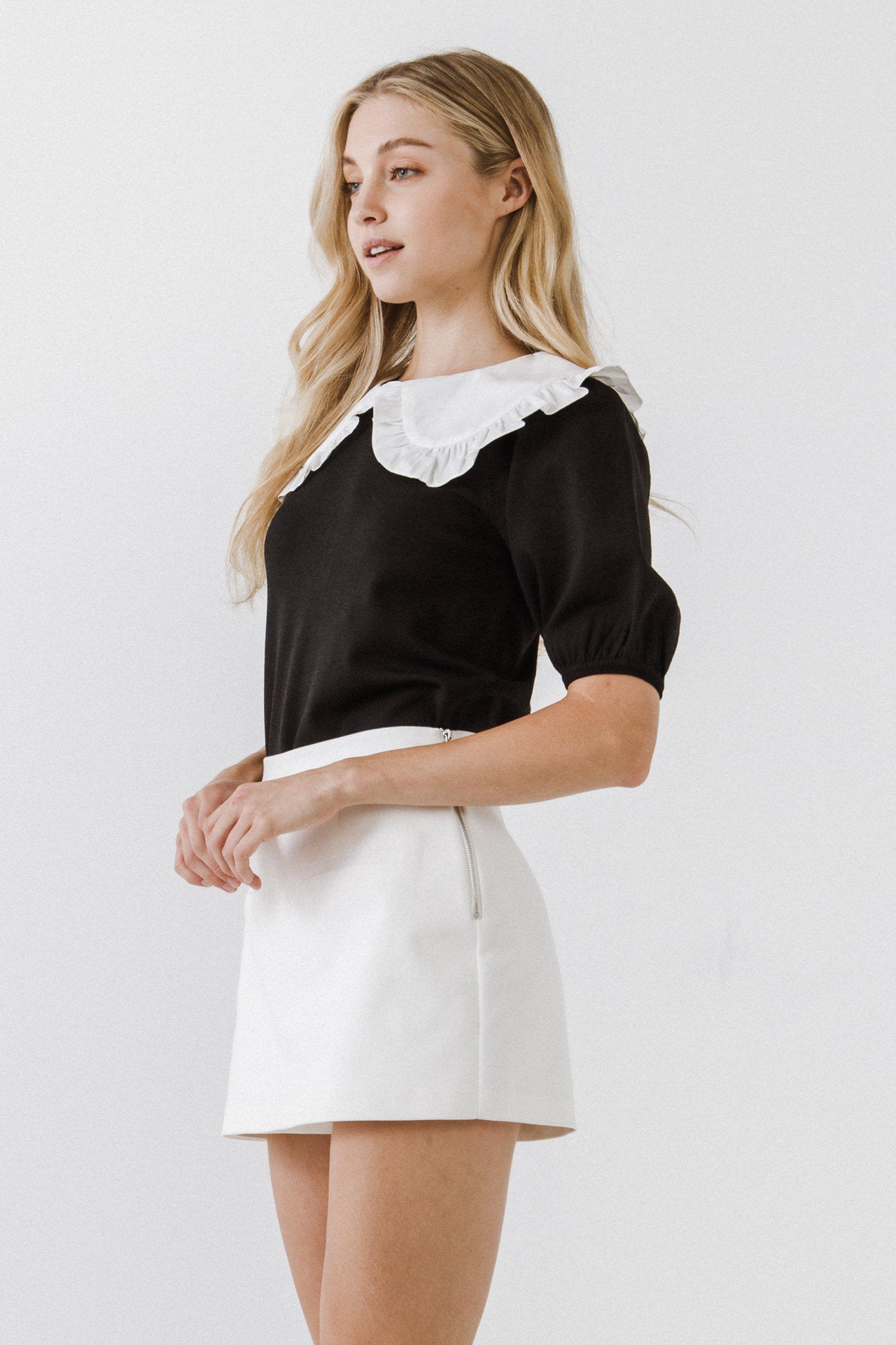 ENGLISH FACTORY - Oversized Ruffled Collar Knit Top - SWEATERS & KNITS available at Objectrare