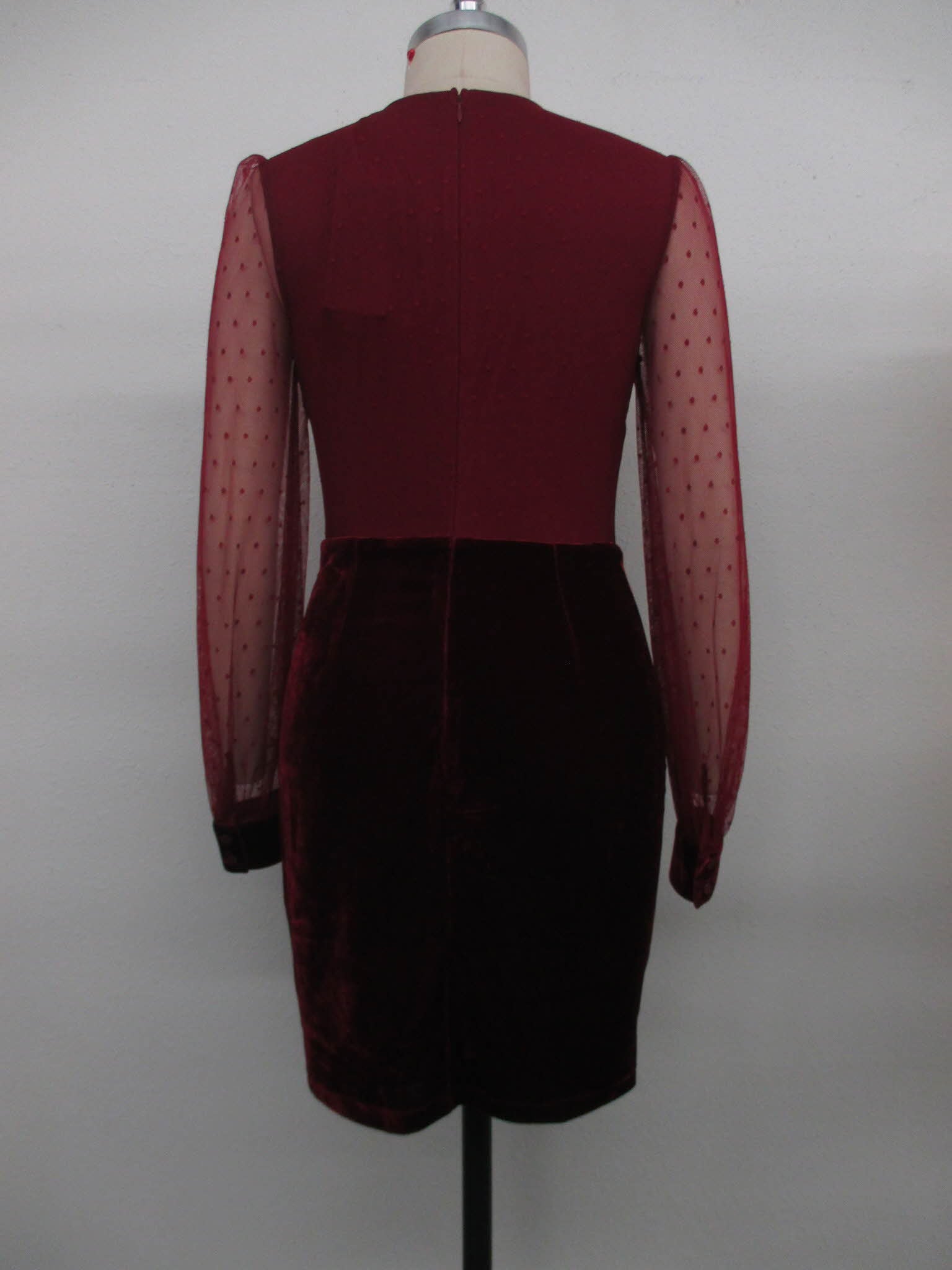 ENDLESS ROSE - Dot Mesh Combo Ruched Dress - DRESSES available at Objectrare