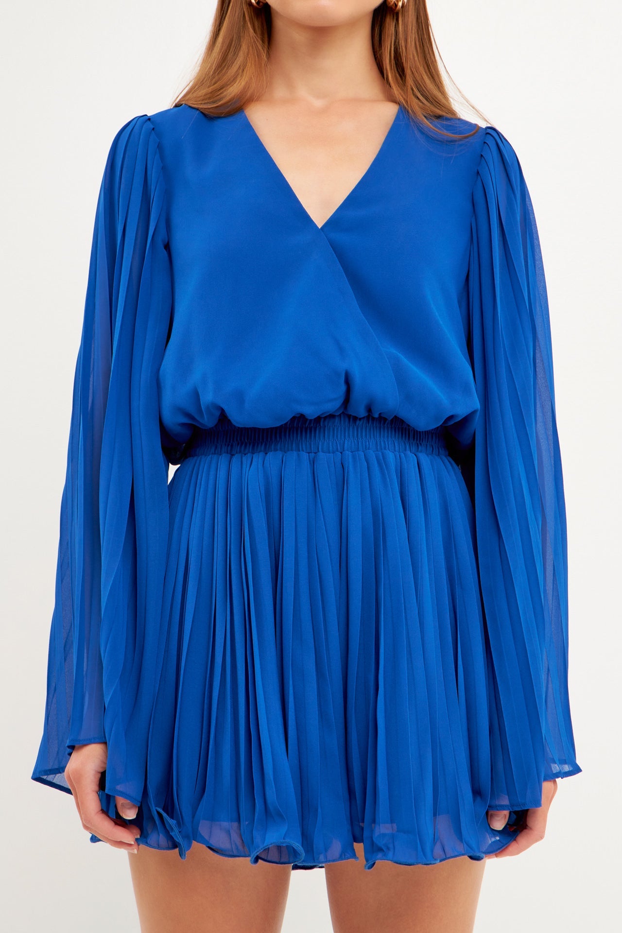 ENDLESS ROSE - Chiffon Pleated Wrap Romper - ROMPERS available at Objectrare