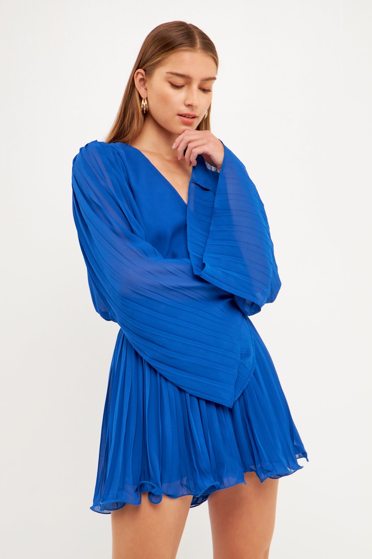 ENDLESS ROSE - Chiffon Pleated Wrap Romper - ROMPERS available at Objectrare