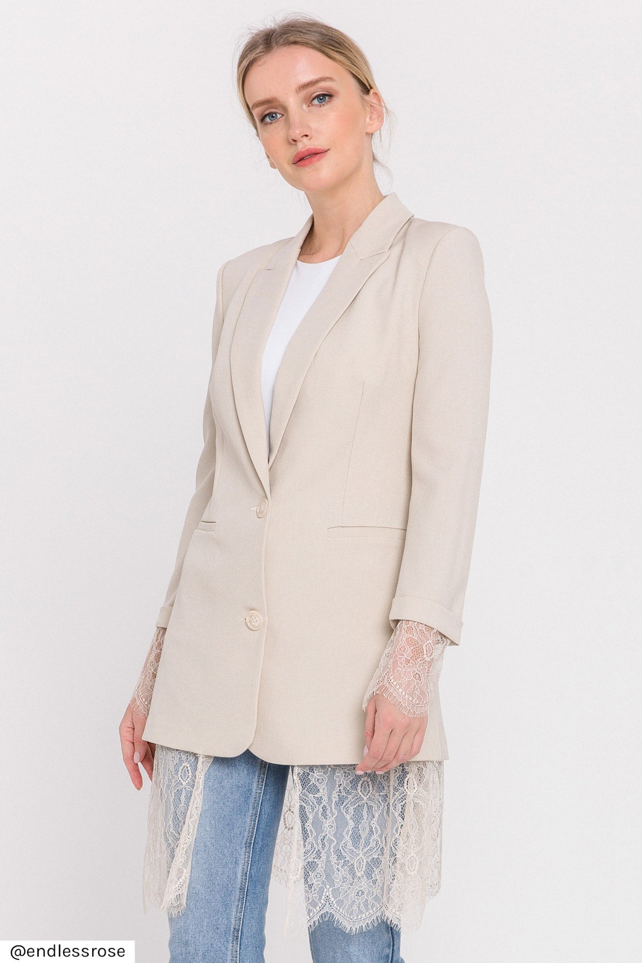 ENDLESS ROSE - Lace Combo Blazer - BLAZERS available at Objectrare