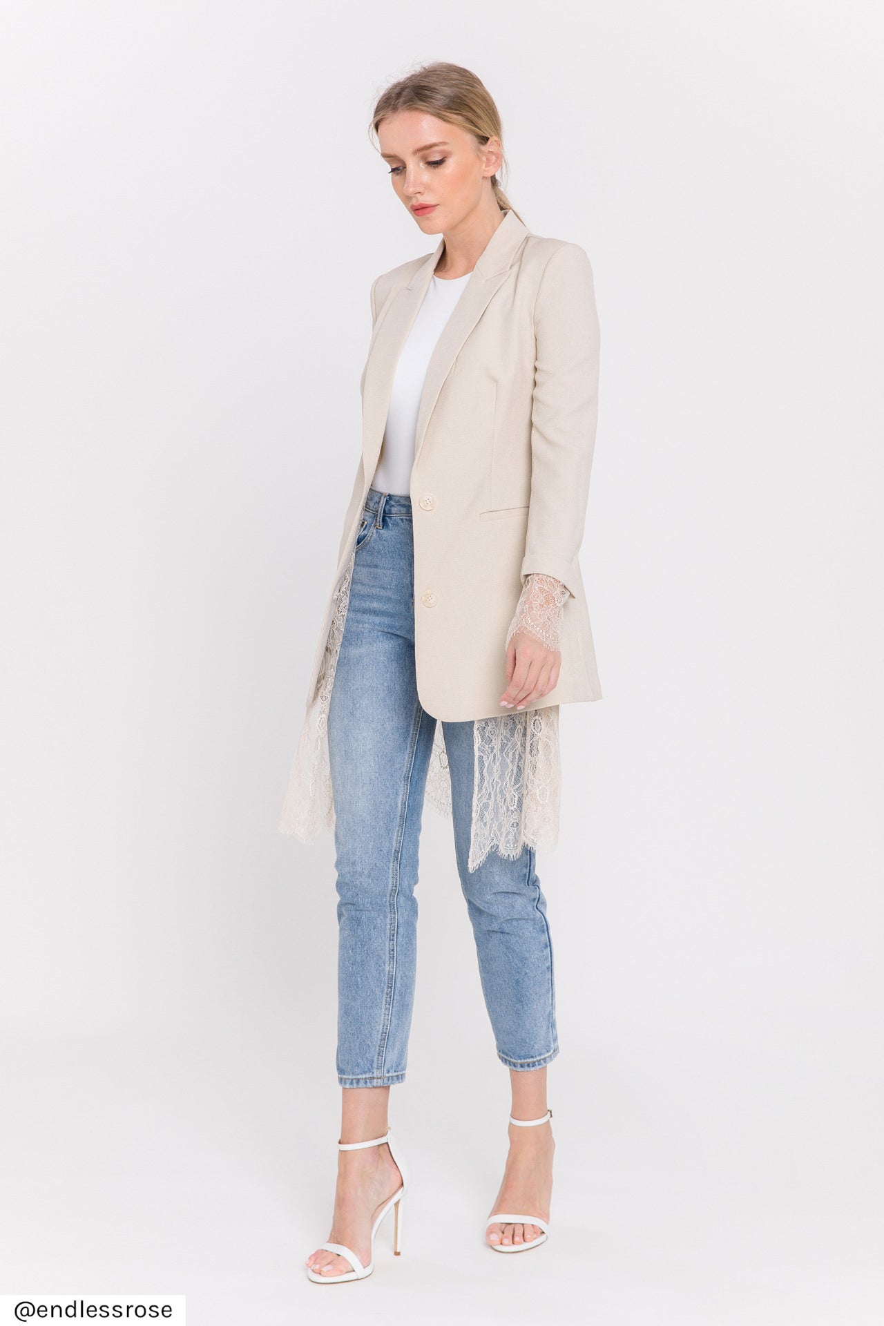 ENDLESS ROSE - Lace Combo Blazer - BLAZERS available at Objectrare