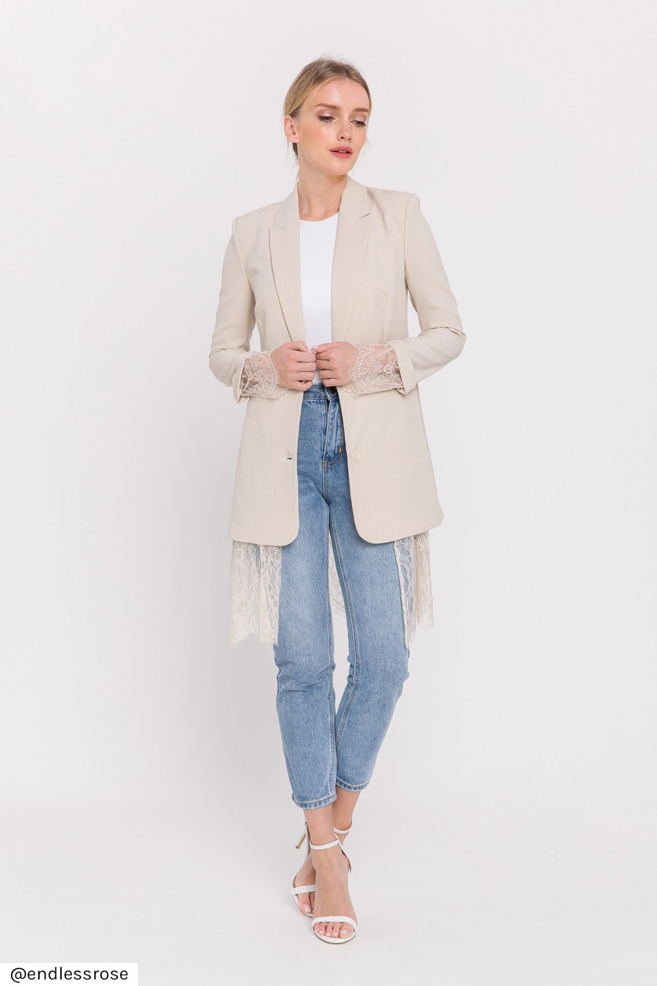 ENDLESS ROSE - Lace Combo Blazer - BLAZERS available at Objectrare