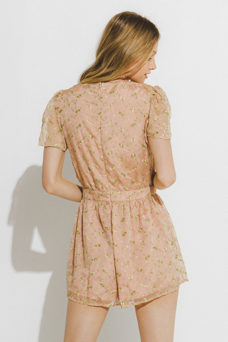 ENDLESS ROSE - Flower Embroidered Ruffle Sleeve Romper - ROMPERS available at Objectrare