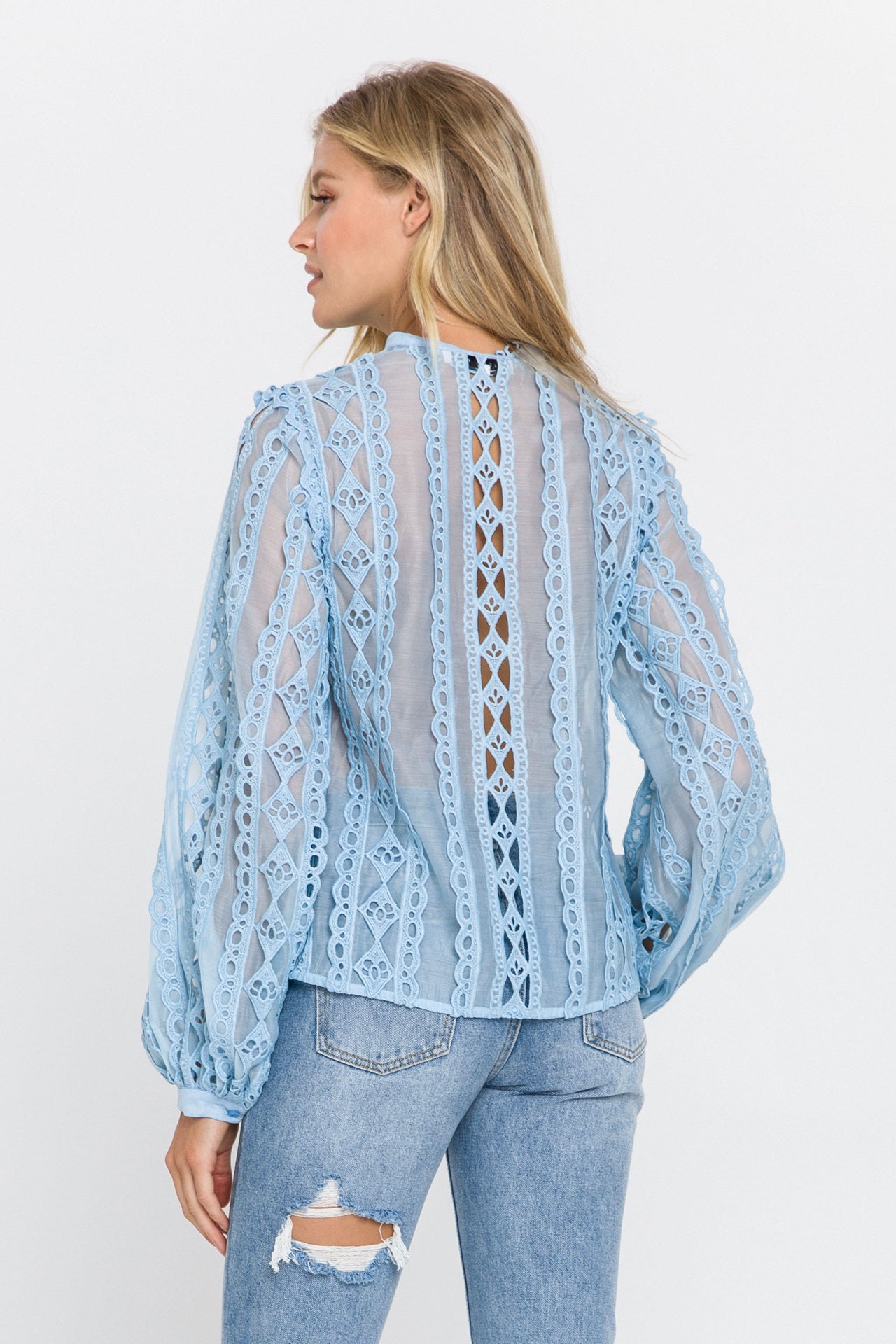 Lace Trimmed Collar Band Blouse