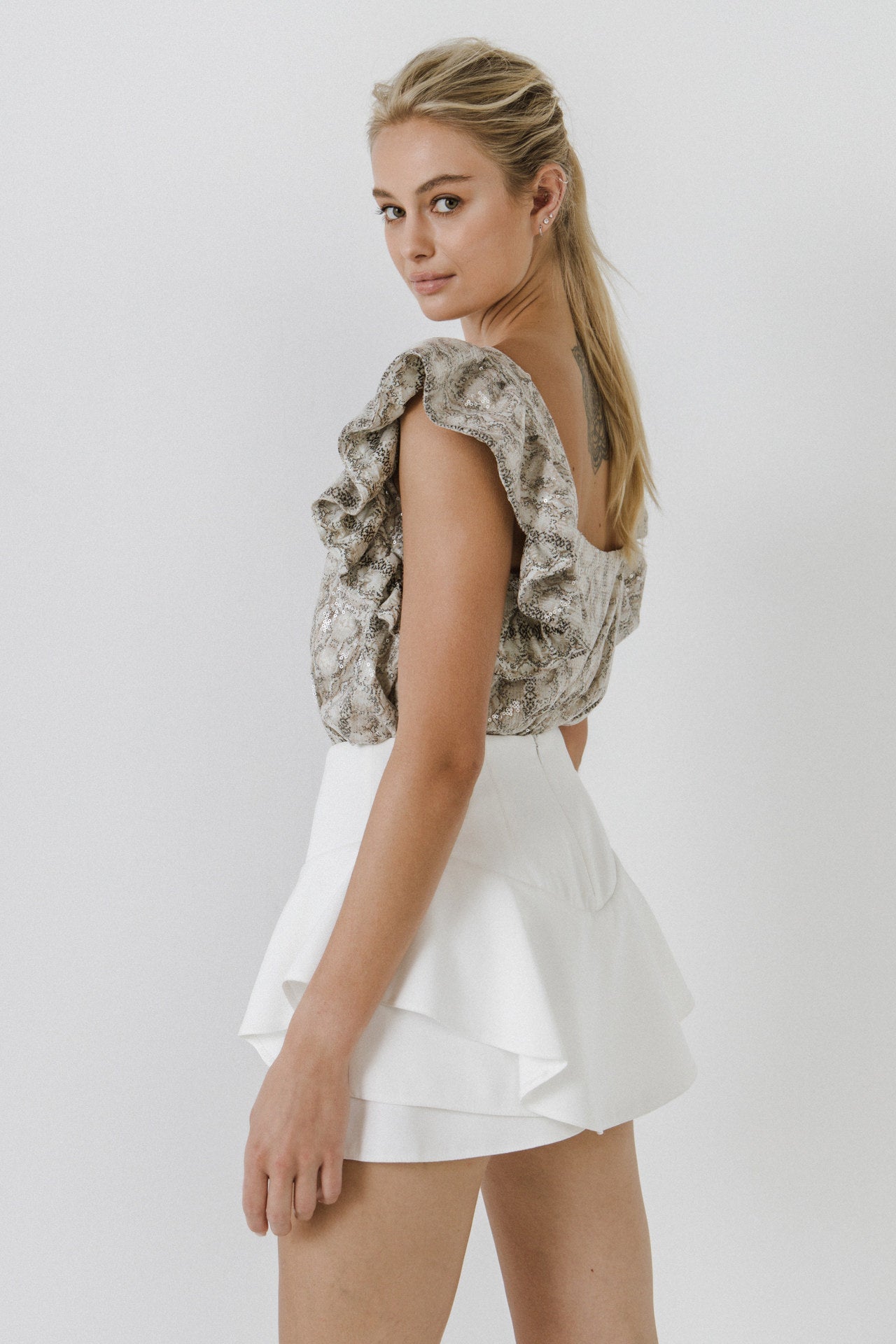 ENDLESS ROSE - Python Sequin Babydoll Top - TOPS available at Objectrare